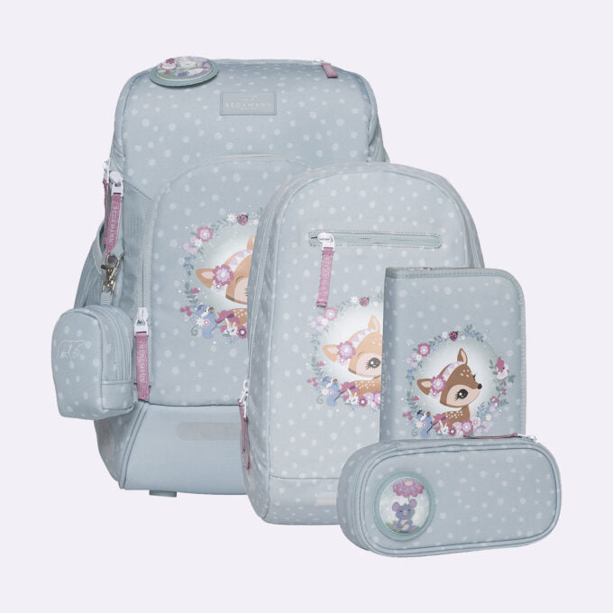 Beckmann Schulrucksack Active Air Flx – 6-teilig – Forest Deer Dusty Mint – aus recyceltem PET