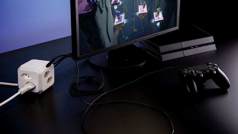 Steffen Steckdosenleiste Cube – 1,50 m, Kunststoff, Weiss, 8× T13, 1× USB-C PD 18 W, Überspannungsschutz