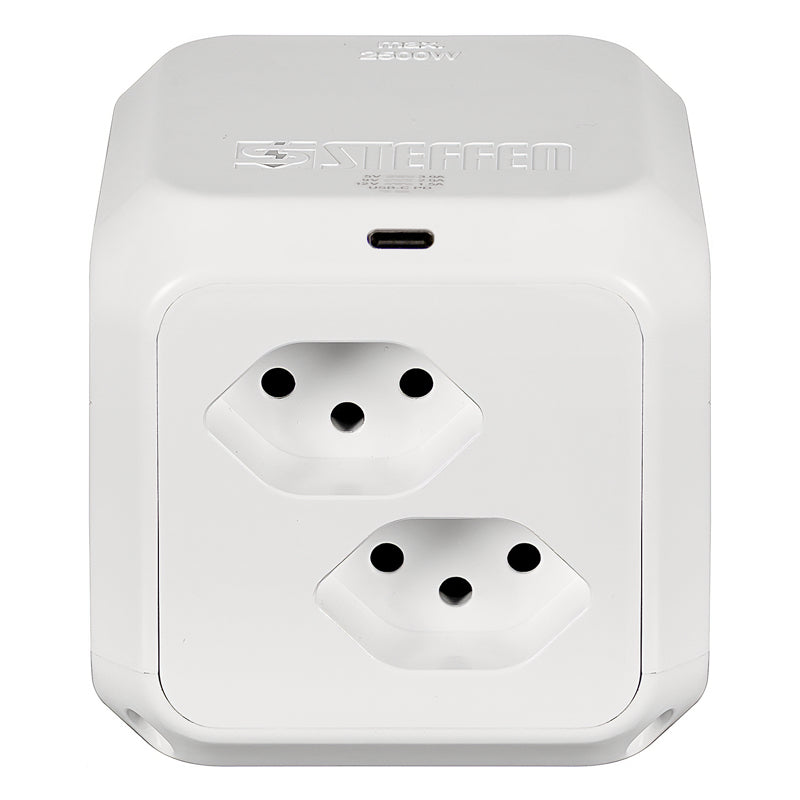 Steffen Steckdosenleiste Cube – 1,50 m, Kunststoff, Weiss, 8× T13, 1× USB-C PD 18 W, Überspannungsschutz
