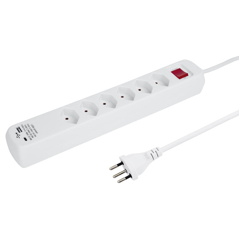 Steffen Steckdosenleiste Power Easy – 1,50 m, Kunststoff, Weiss, 6 Steckdosen T13, mit USB