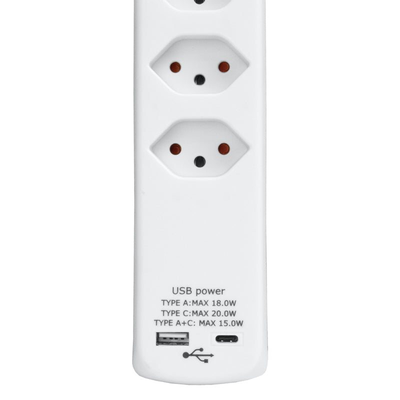 Steffen Steckdosenleiste Power Easy – 1,50 m, Kunststoff, Weiss, 6 Steckdosen T13, mit USB