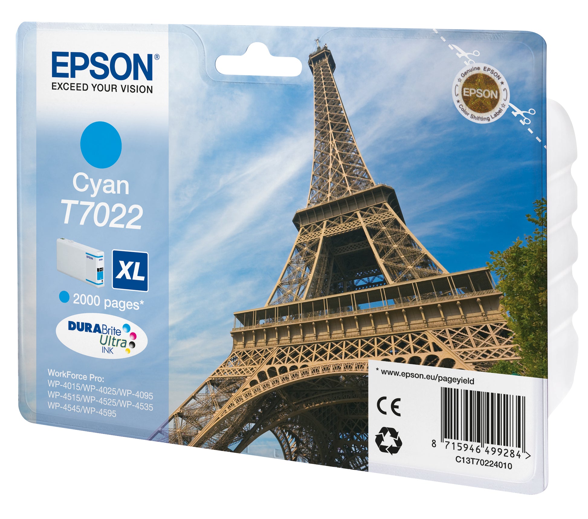 Epson Tintenpatrone T7022, Cyan – für Inkjetdrucker/Multifunktionsgeräte