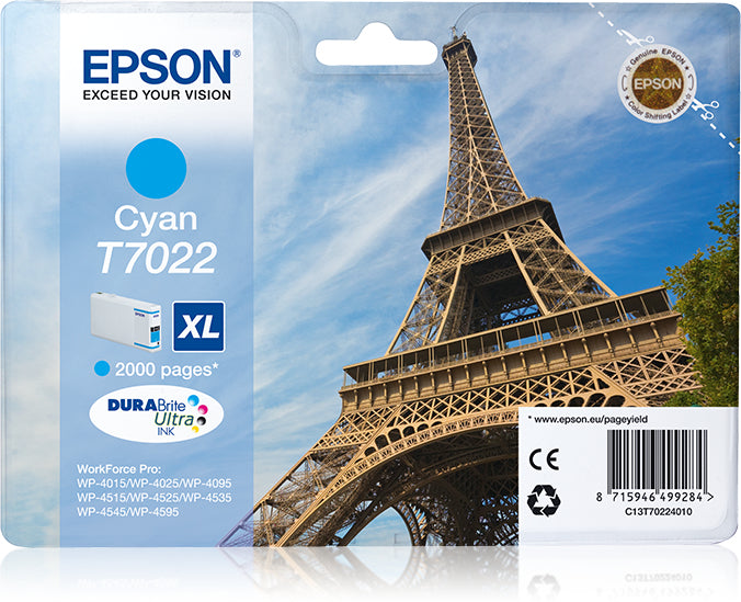 Epson Tintenpatrone T7022, Cyan – für Inkjetdrucker/Multifunktionsgeräte