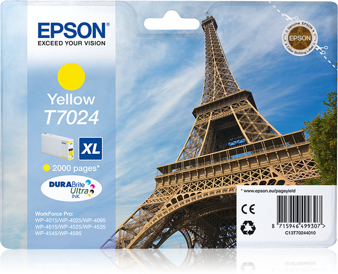 Epson Tintenpatrone T7024, Gelb, 2'000 Seiten – für Inkjetdrucker/Multifunktionsgeräte
