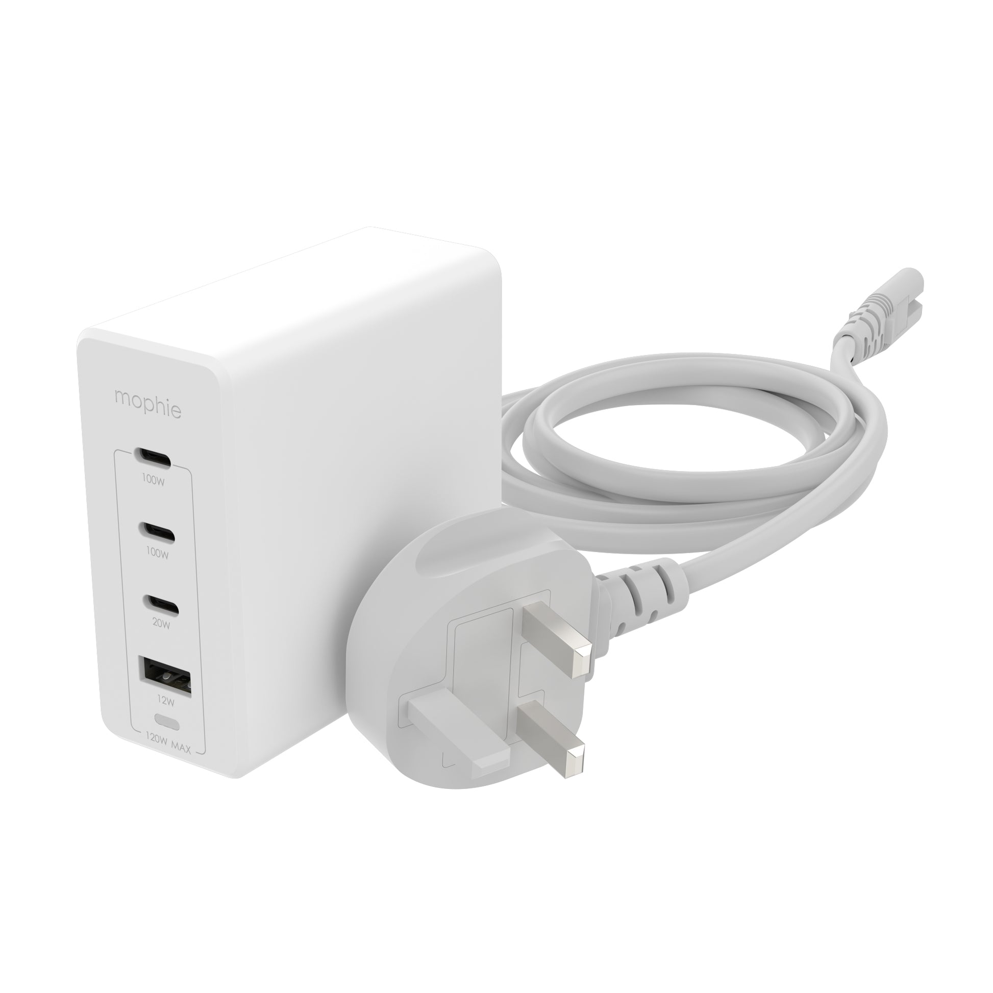mophie Wandadapter USB-C PD Hub (UK) – 120 W, 3× USB-C + 1× USB-A, PD, GaN