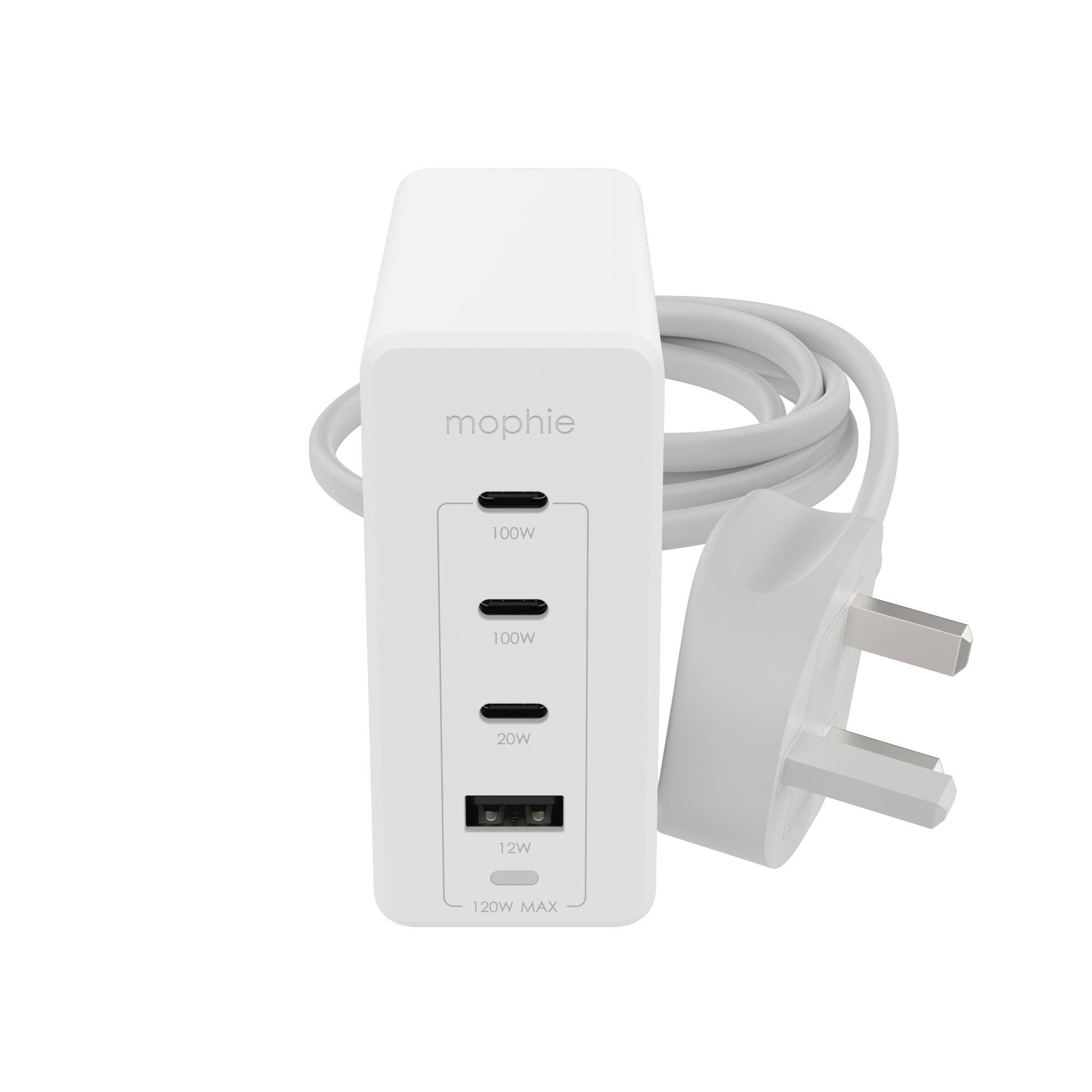 mophie Wandadapter USB-C PD Hub (UK) – 120 W, 3× USB-C + 1× USB-A, PD, GaN