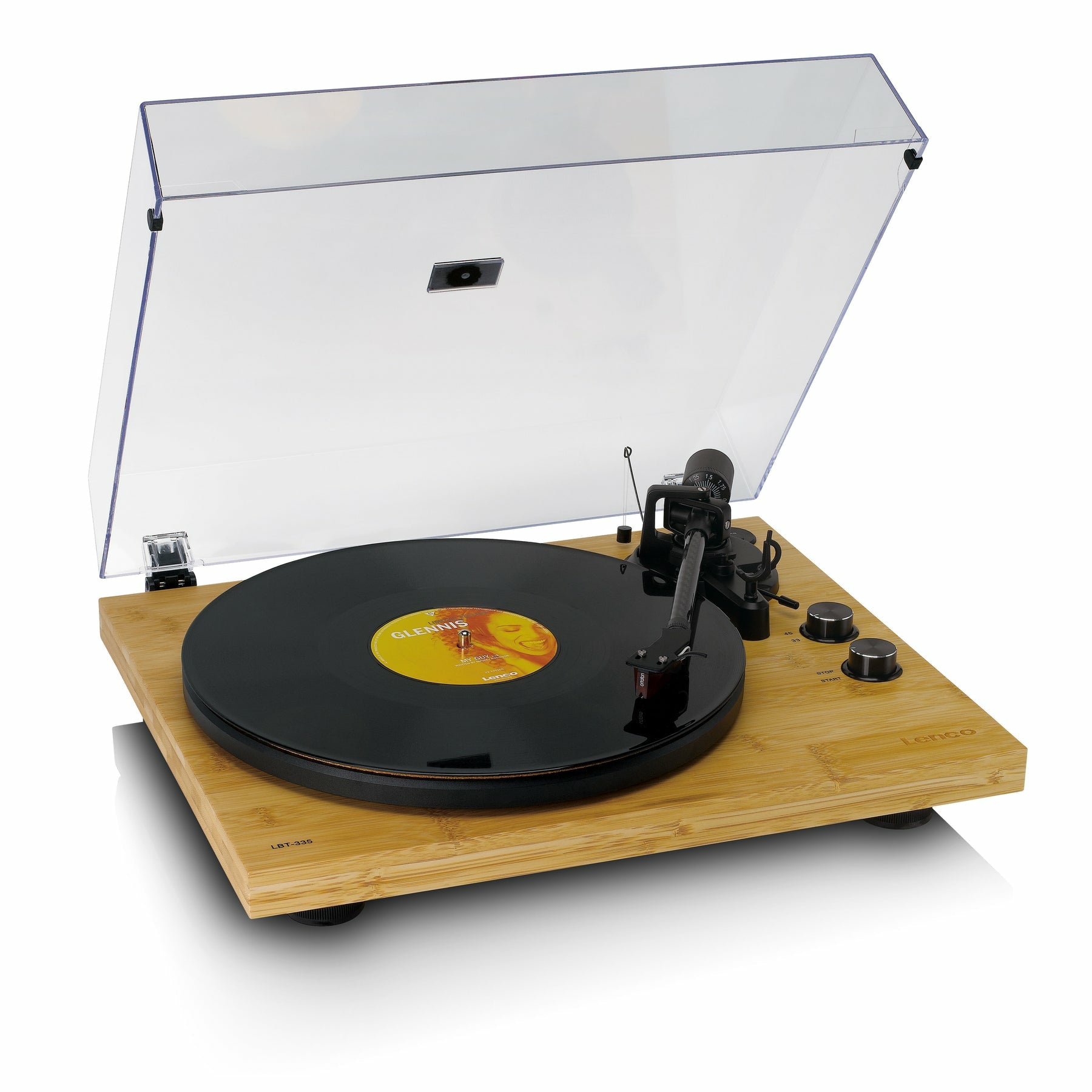 Lenco LBT-335BA – Plattenspieler (Riemenantrieb, Start-Stop), Bluetooth 5.2, Phono-Vorverstärker, 33⅓/45 U/min – Bambus