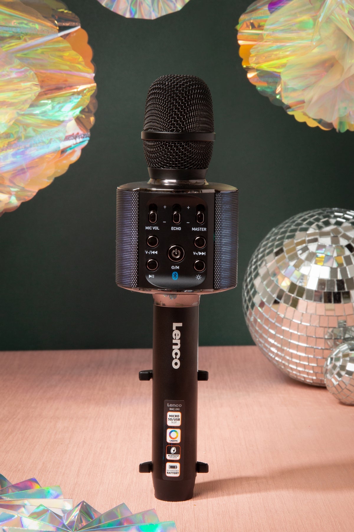 Lenco BMC-090 Karaoke-Mikrofon – Bluetooth, Kabellos, 8 h Akku, 5 W, für HiFi-Geräte/Mobiltelefone, Schwarz