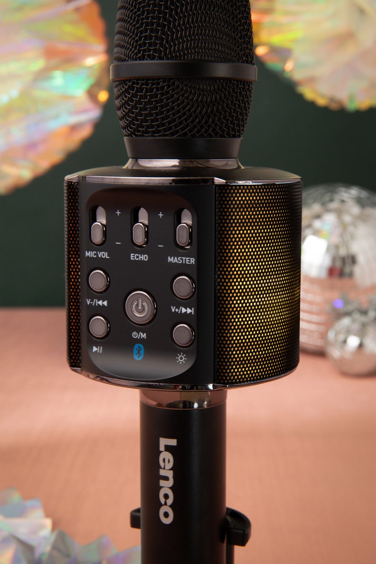Lenco BMC-090 Karaoke-Mikrofon – Bluetooth, Kabellos, 8 h Akku, 5 W, für HiFi-Geräte/Mobiltelefone, Schwarz