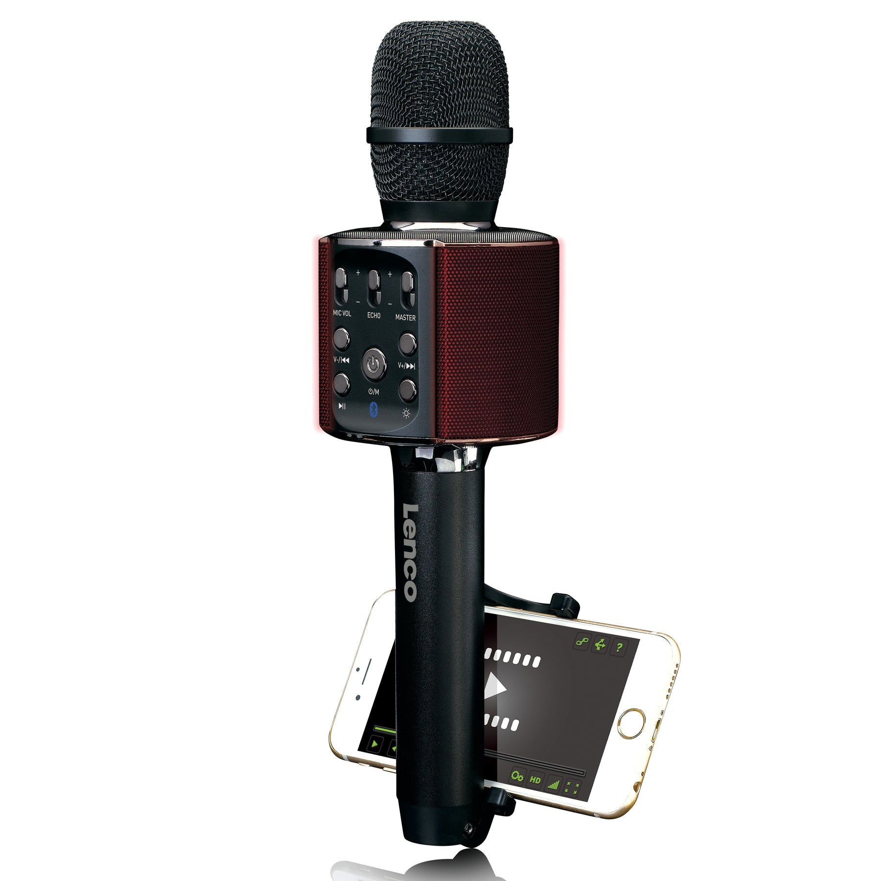Lenco BMC-090 Karaoke-Mikrofon – Bluetooth, Kabellos, 8 h Akku, 5 W, für HiFi-Geräte/Mobiltelefone, Schwarz