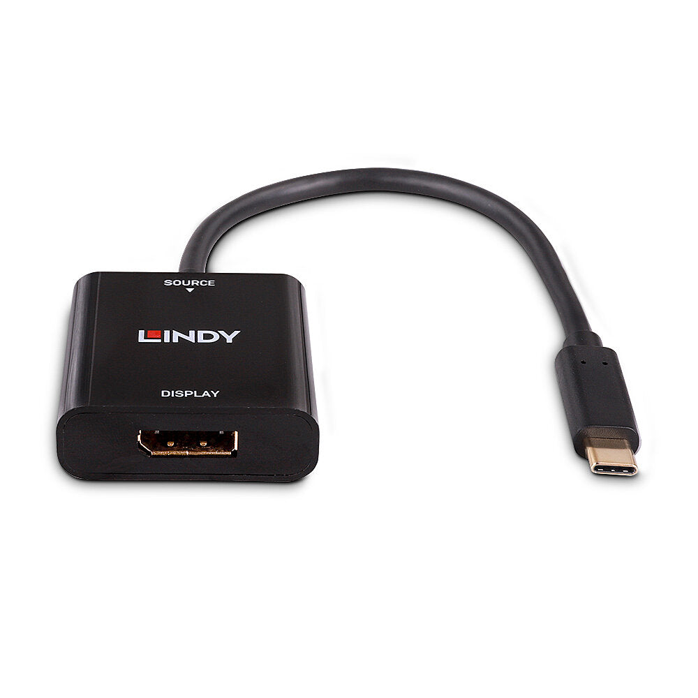 Lindy 43269 Adapter USB-C zu DisplayPort – 4K (3840 × 2160) @ 144 Hz, DisplayPort 1.4, 0,21 m, Schwarz