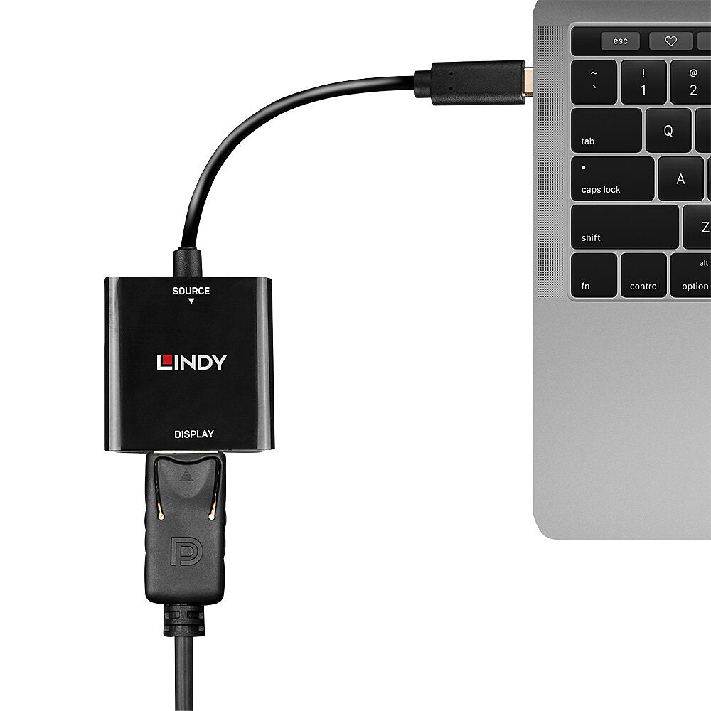 Lindy 43269 Adapter USB-C zu DisplayPort – 4K (3840 × 2160) @ 144 Hz, DisplayPort 1.4, 0,21 m, Schwarz