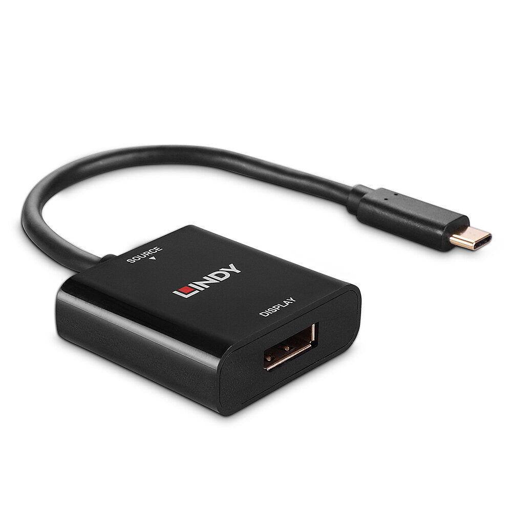 Lindy 43269 Adapter USB-C zu DisplayPort – 4K (3840 × 2160) @ 144 Hz, DisplayPort 1.4, 0,21 m, Schwarz