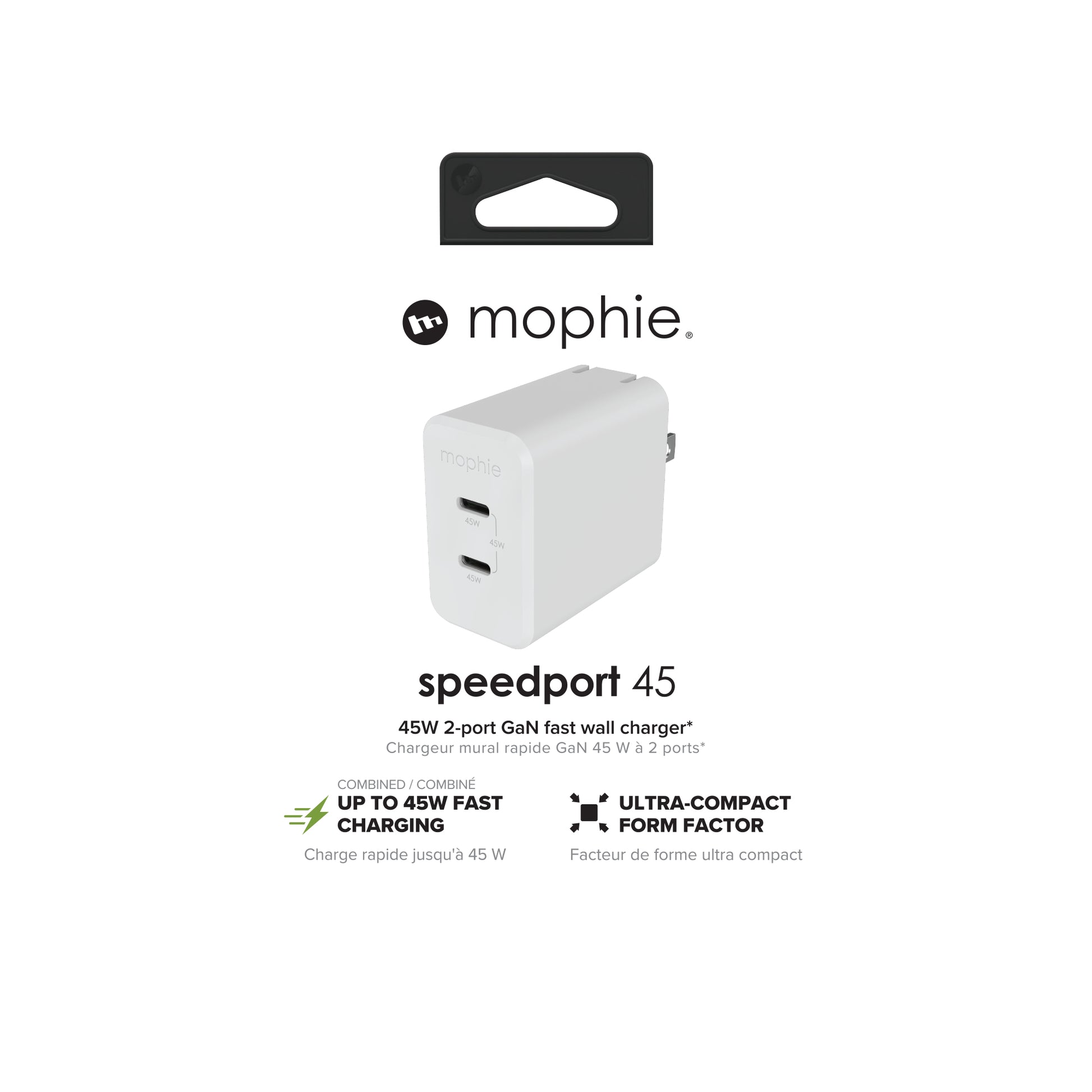 Mophie Netzteil (US) – 45 W, 2× USB-C, PD, GaN