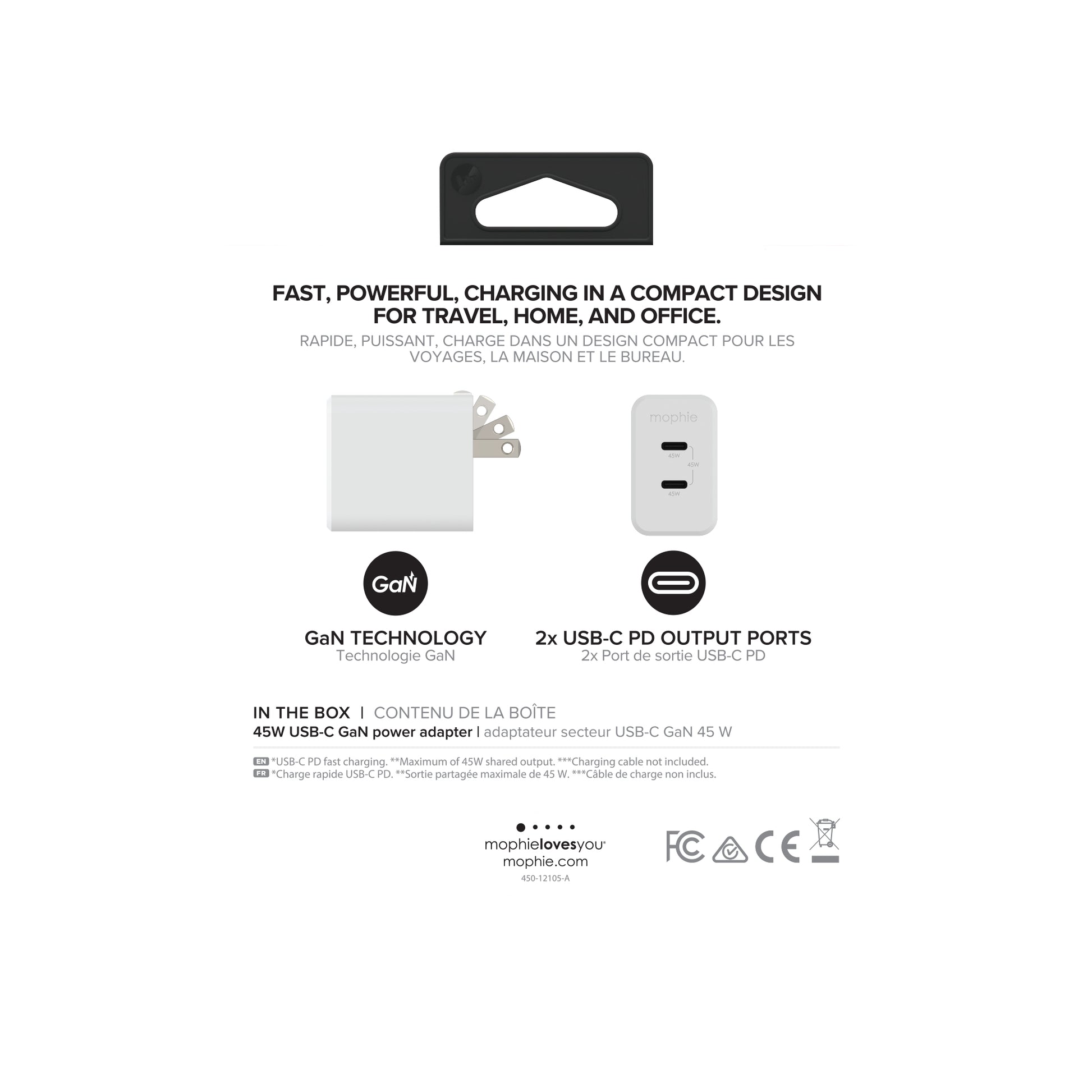 Mophie Netzteil (US) – 45 W, 2× USB-C, PD, GaN