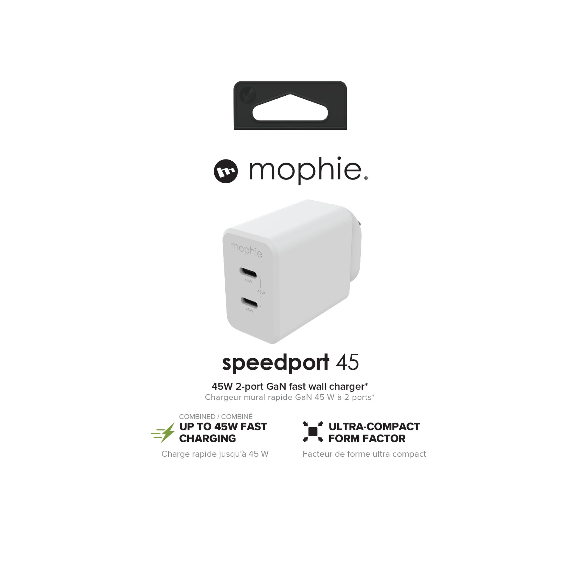mophie Netzteil (AU) – 45 W, 2× USB-C, PD, GaN – für USB-C-Geräte