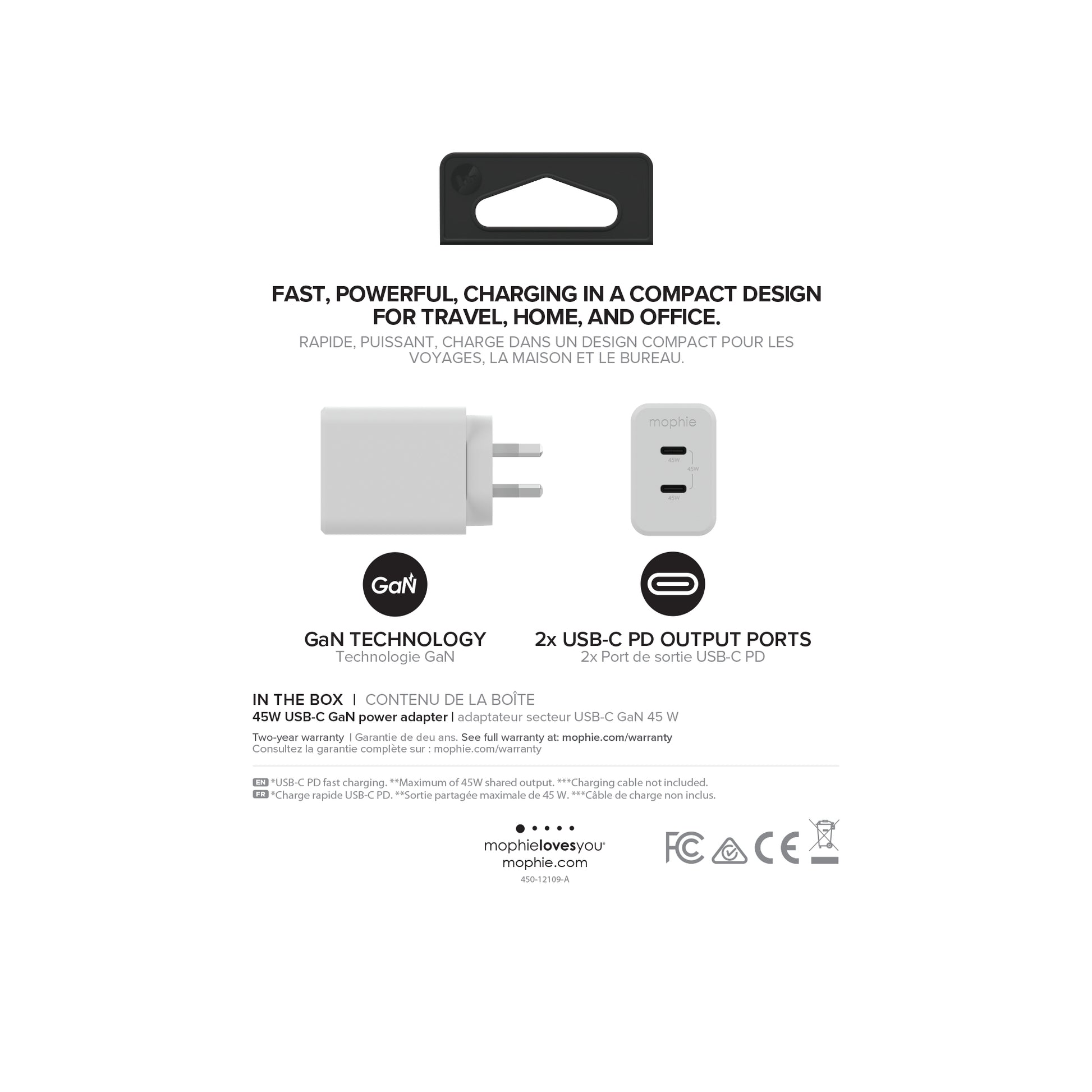 mophie Netzteil (AU) – 45 W, 2× USB-C, PD, GaN – für USB-C-Geräte