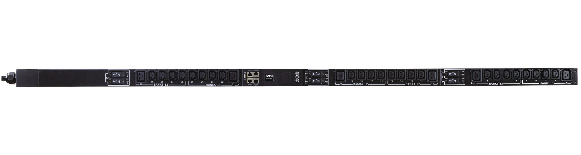 ATEN Rack-PDU – Ausgangsmessung, Geschaltet, 3-phasig, 0U, 32 A 230–400 V, 24×C13 + 6×C19, IEC 60309, 3 m