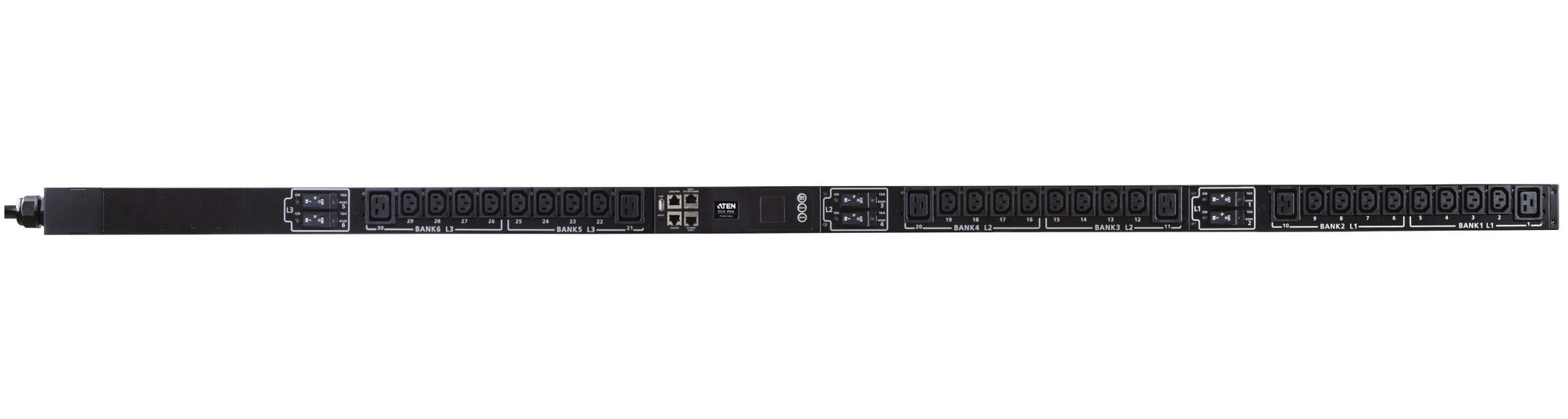 ATEN Rack-PDU – Ausgangsmessung, Geschaltet, 3-phasig, 0U, 32 A 230–400 V, 24×C13 + 6×C19, IEC 60309, 3 m