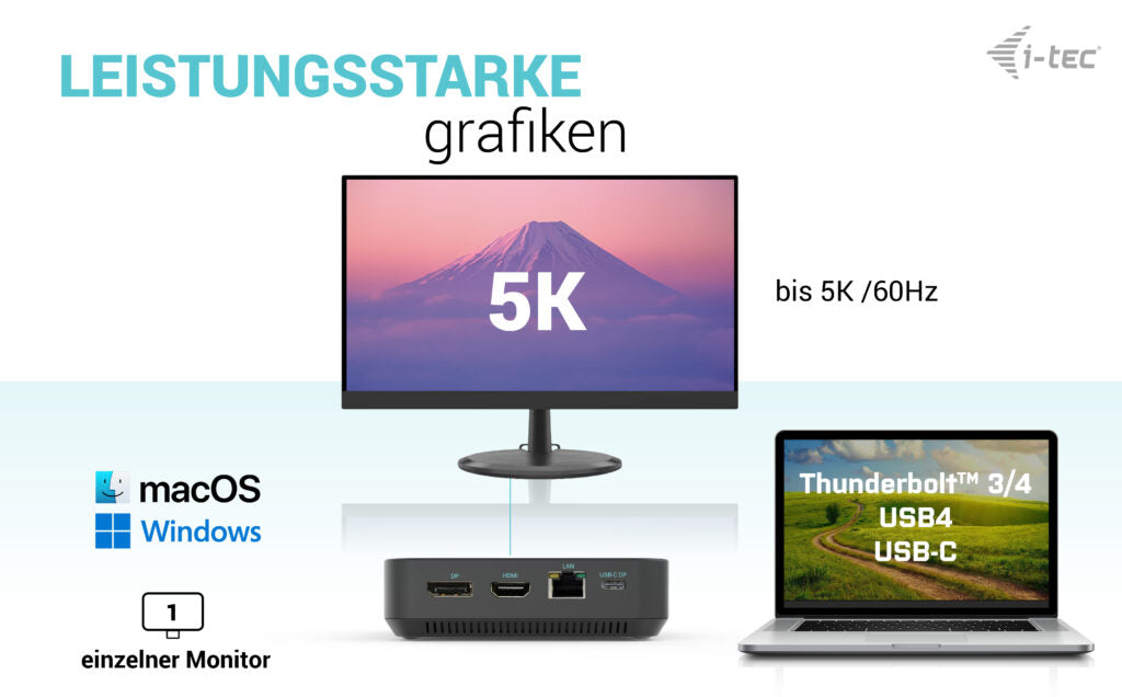 i-tec Dockingstation – USB-C, 2× DP, 1× HDMI, 5× USB-A, 2× USB-C, 100 W PD, GbE, 3,5 mm Audio