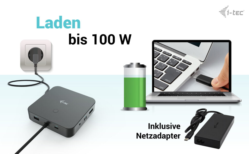 i-tec Dockingstation – USB-C, 2× DP, 1× HDMI, 5× USB-A, 2× USB-C, 100 W PD, GbE, 3,5 mm Audio