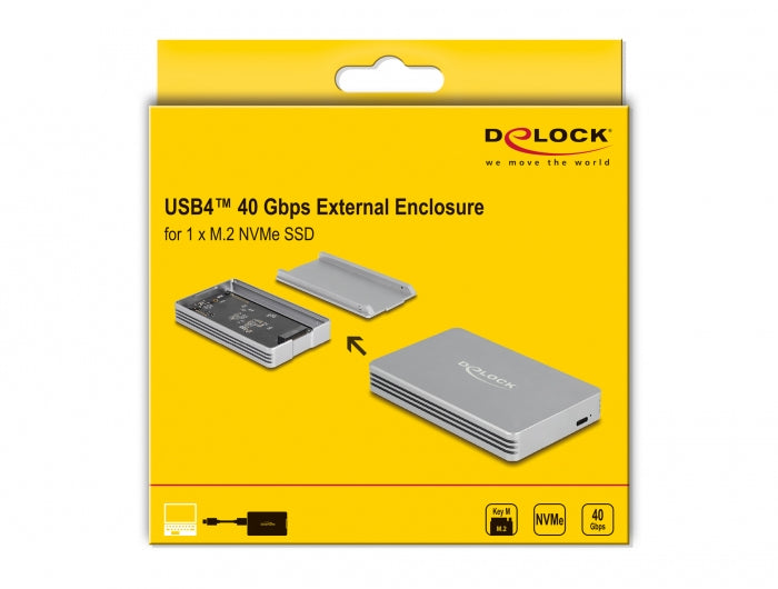 DeLOCK USB4 40 Gbit/s Gehäuse – 1-Bay Desktop SSD-Gehäuse – für M.2 80 mm NVMe