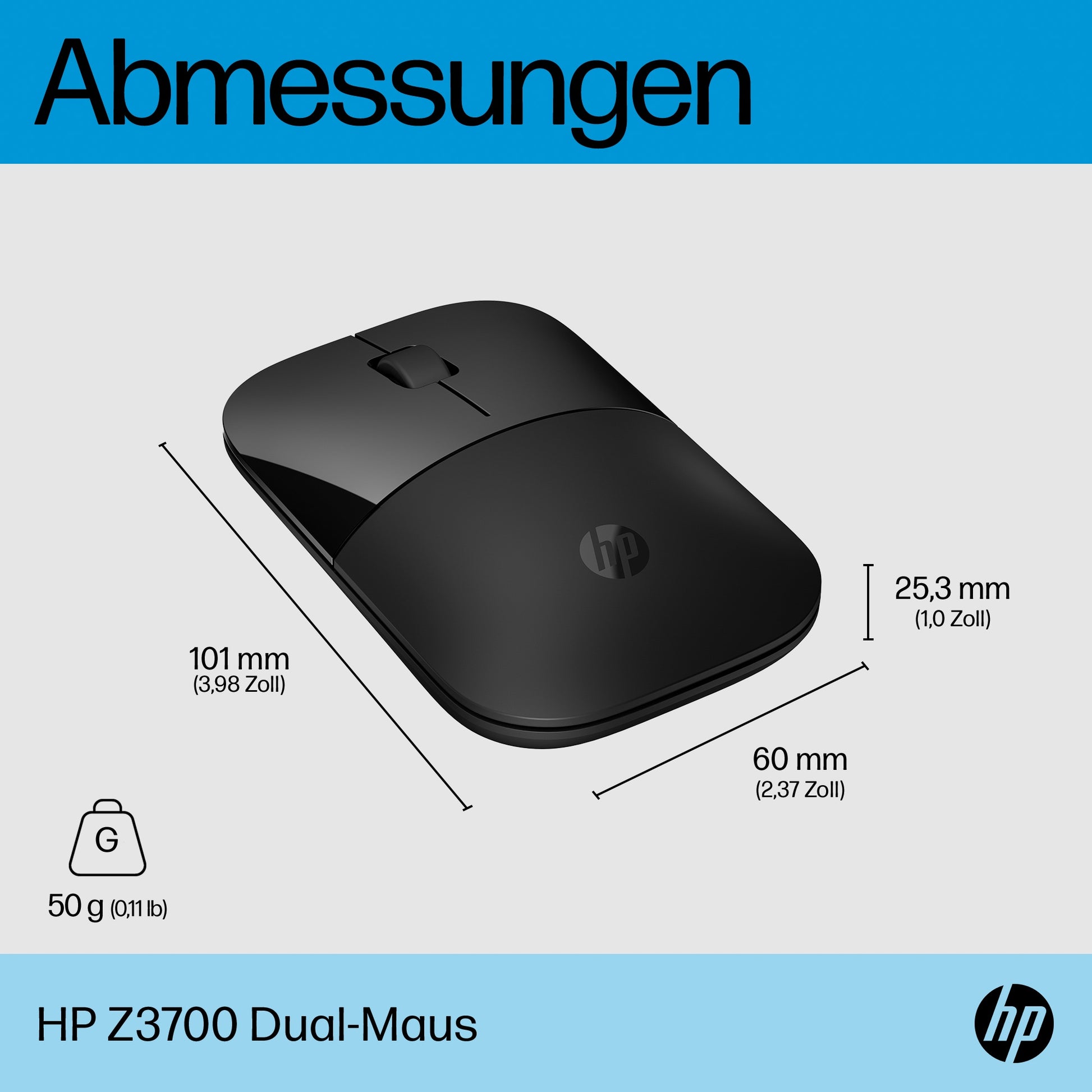 HP Z3700 Dual Maus – Kabellos (2,4 GHz), 1600 DPI, beidhändig, Schwarz