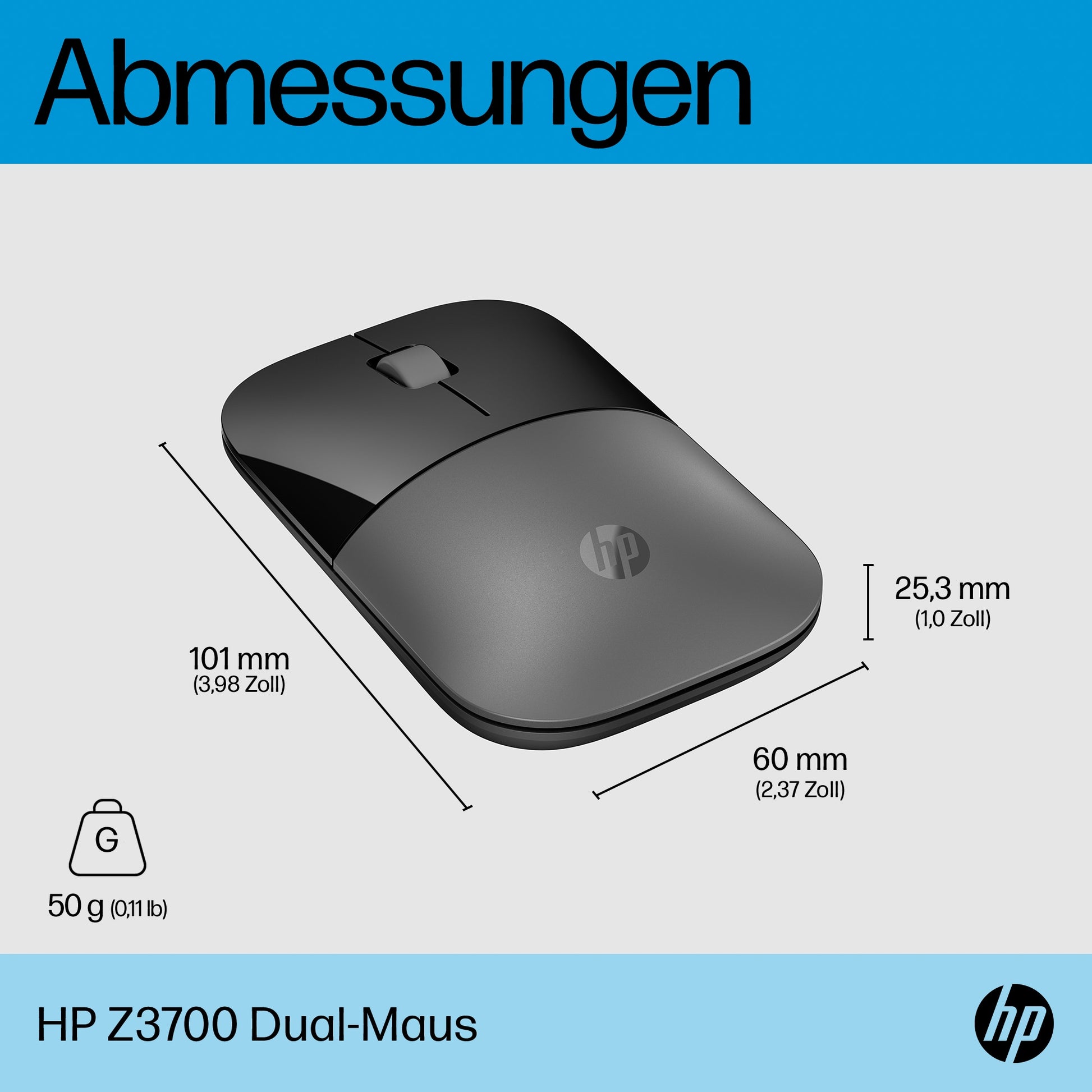 HP Z3700 Dual Maus – Kabellos (Bluetooth/2,4 GHz), Beidhändig, Silber