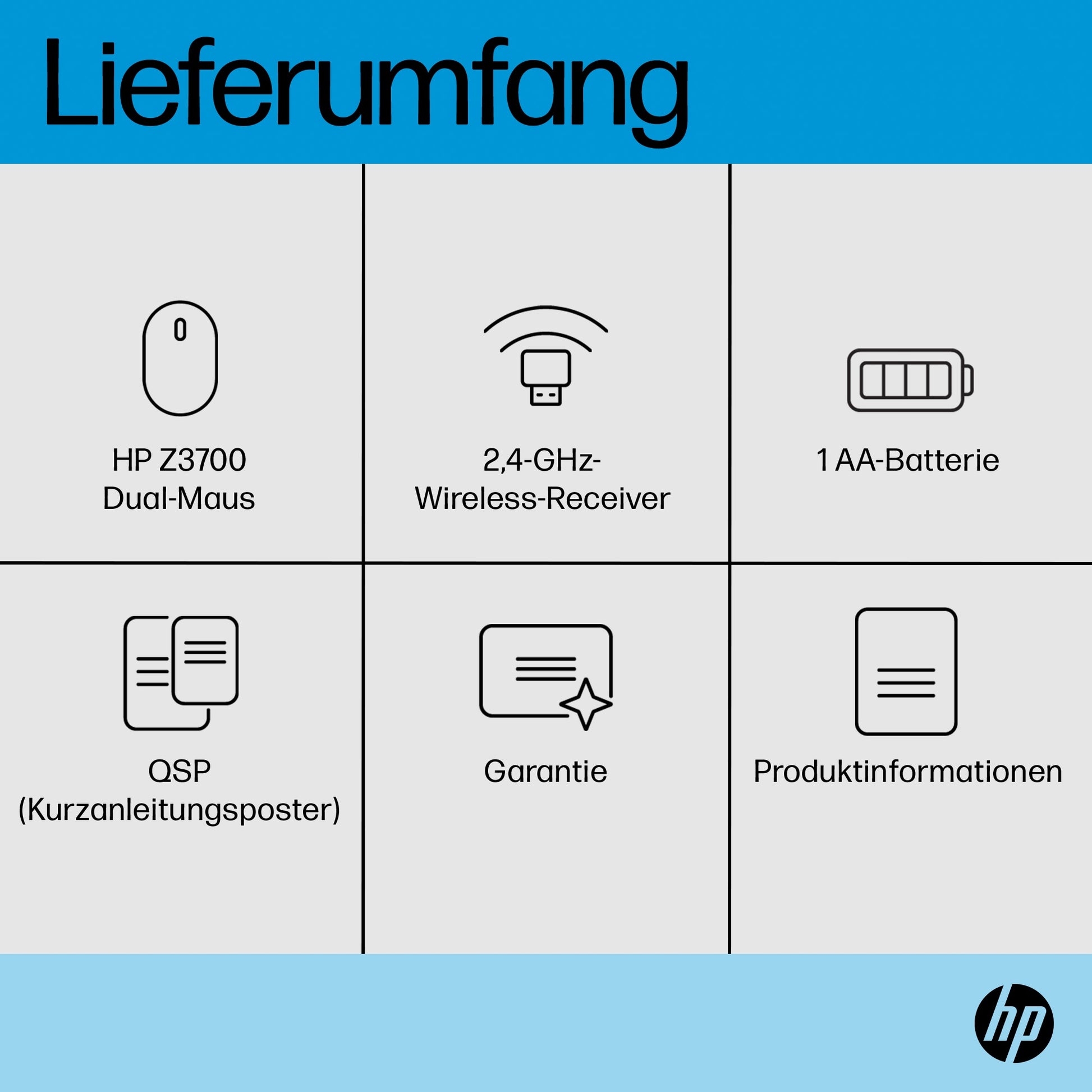 HP Z3700 Dual Maus – Kabellos (2,4 GHz), 1600 DPI, beidhändig, Schwarz