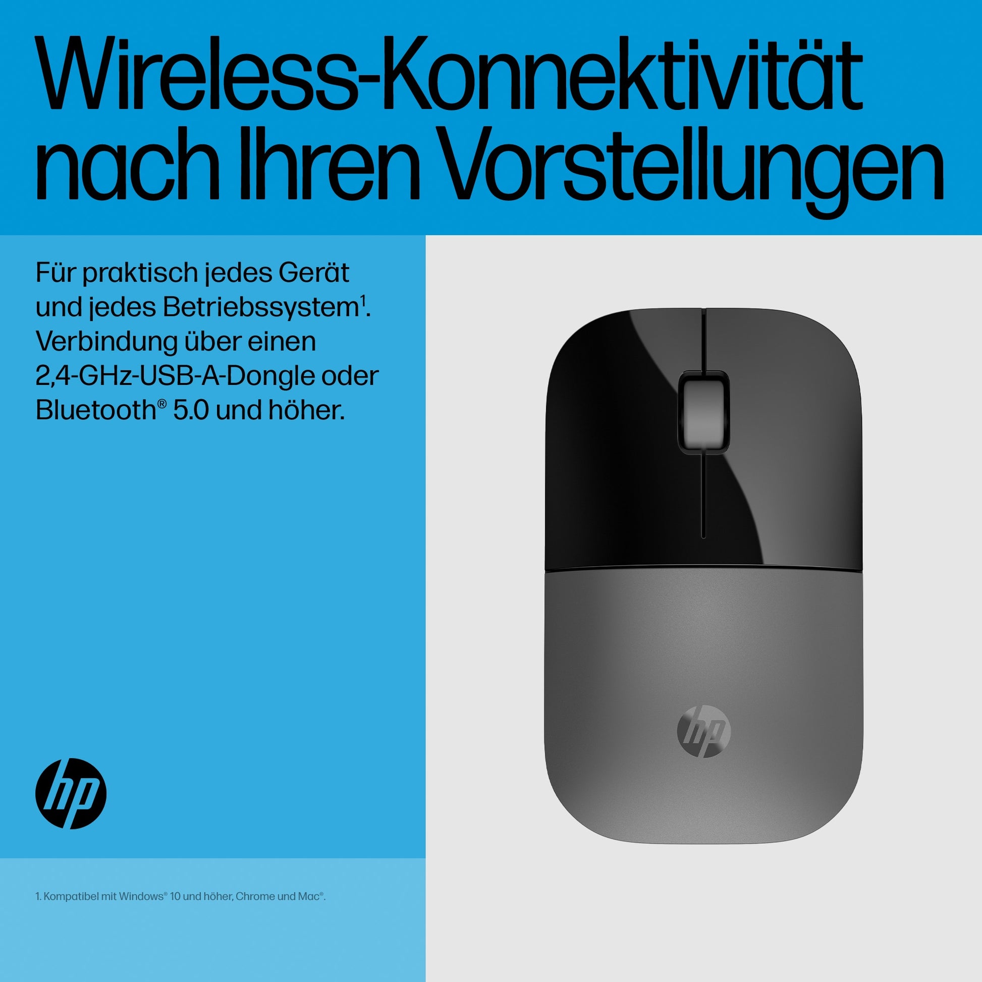 HP Z3700 Dual Maus – Kabellos (Bluetooth/2,4 GHz), Beidhändig, Silber