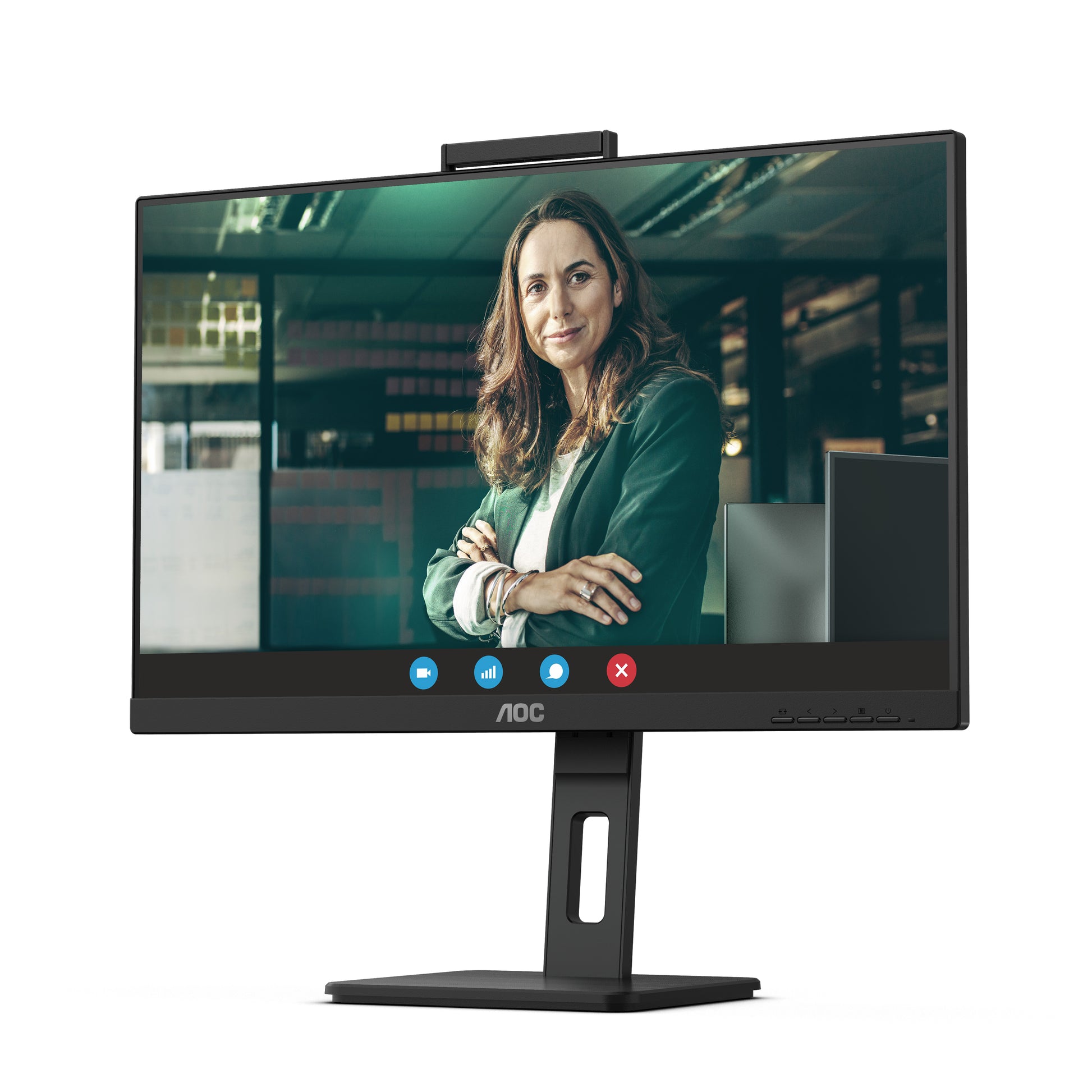 AOC Monitor, 27", 2560 × 1440 (WQHD), IPS, 75 Hz, 350 cd/m², Webcam, 4× USB 3.0, VESA 100 × 100, Schwarz