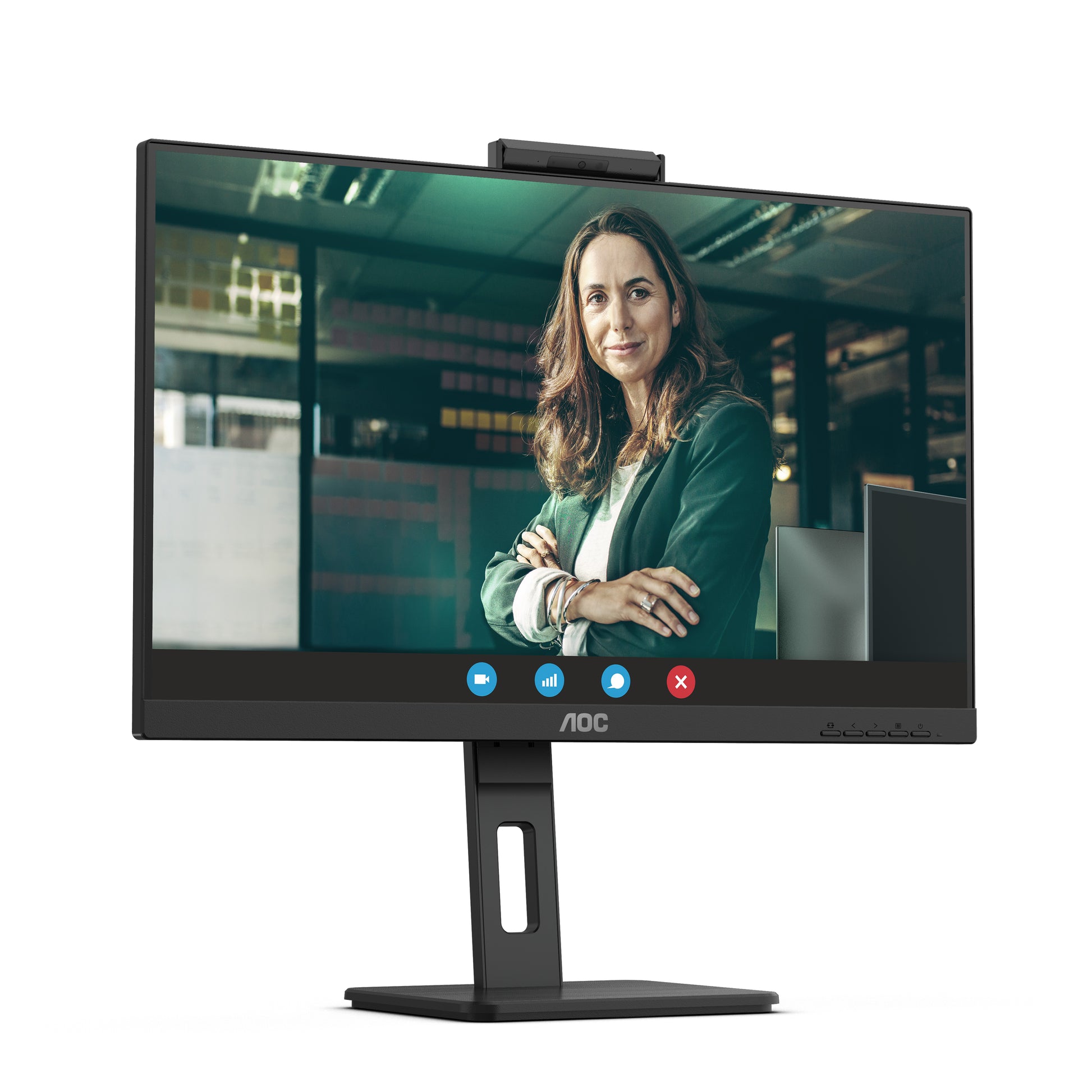 AOC Monitor, 27", 2560 × 1440 (WQHD), IPS, 75 Hz, 350 cd/m², Webcam, 4× USB 3.0, VESA 100 × 100, Schwarz