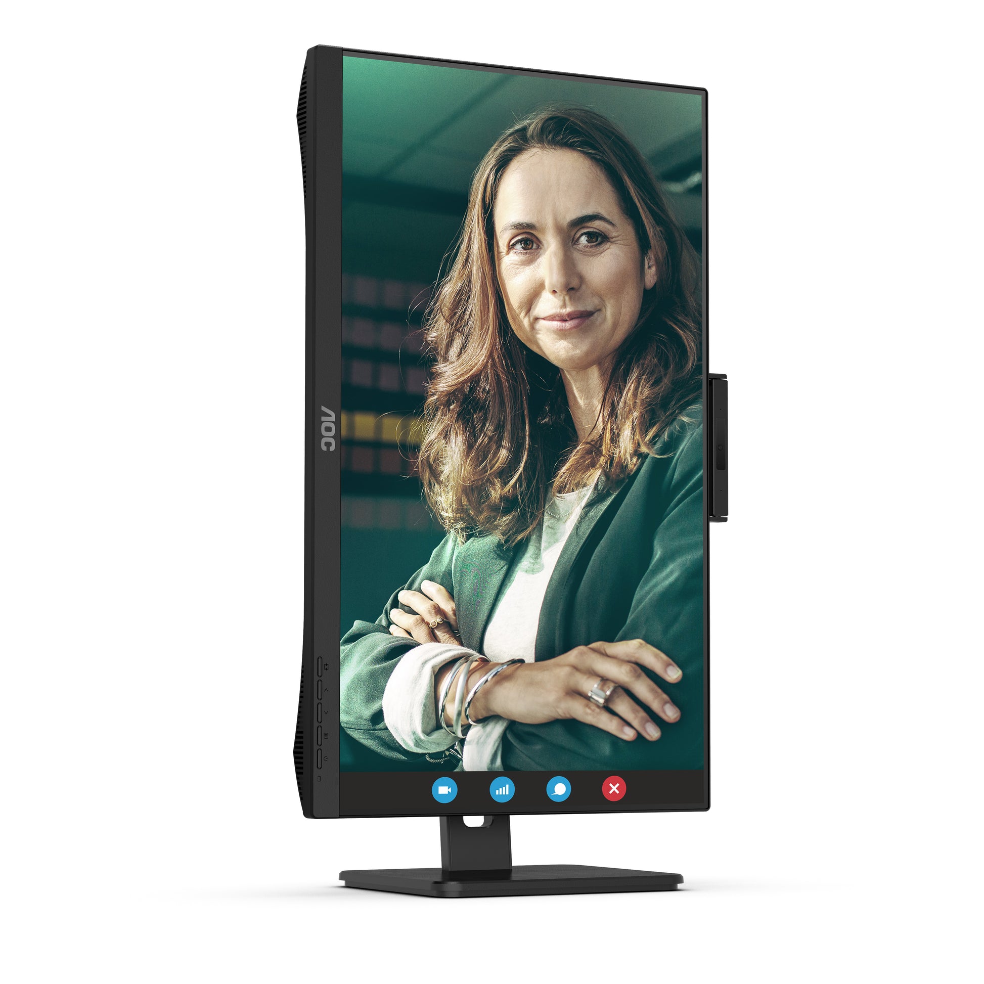 AOC Monitor, 27", 2560 × 1440 (WQHD), IPS, 75 Hz, 350 cd/m², Webcam, 4× USB 3.0, VESA 100 × 100, Schwarz