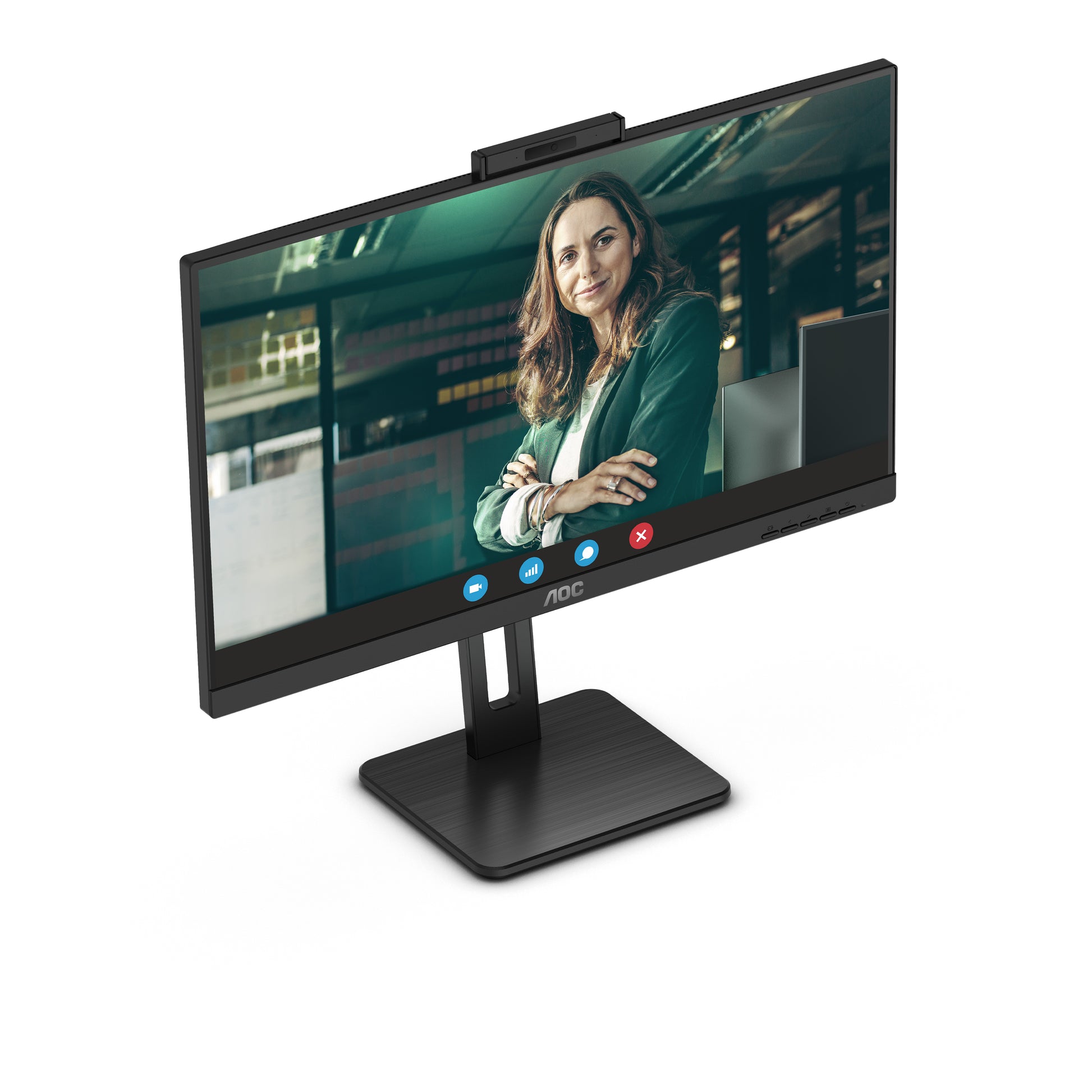 AOC Monitor, 27", 2560 × 1440 (WQHD), IPS, 75 Hz, 350 cd/m², Webcam, 4× USB 3.0, VESA 100 × 100, Schwarz