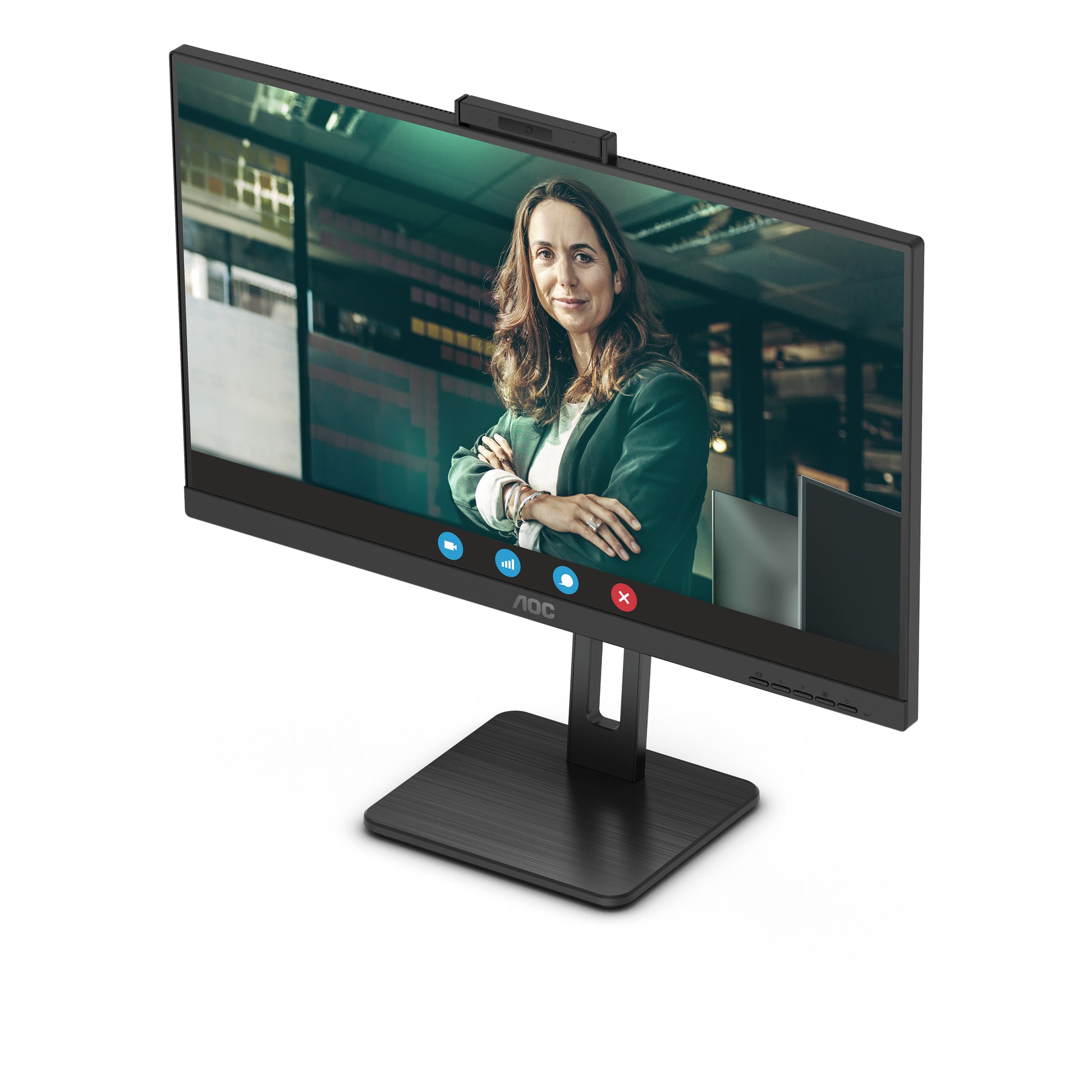 AOC Monitor, 27", 2560 × 1440 (WQHD), IPS, 75 Hz, 350 cd/m², Webcam, 4× USB 3.0, VESA 100 × 100, Schwarz