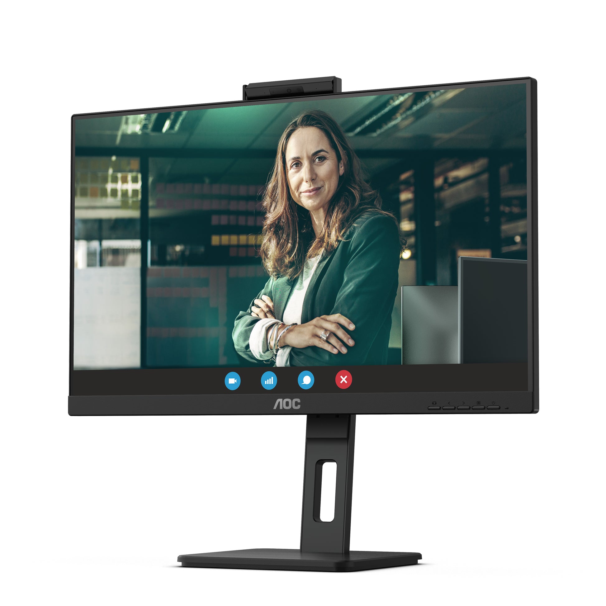 AOC Monitor, 27", 2560 × 1440 (WQHD), IPS, 75 Hz, 350 cd/m², Webcam, 4× USB 3.0, VESA 100 × 100, Schwarz