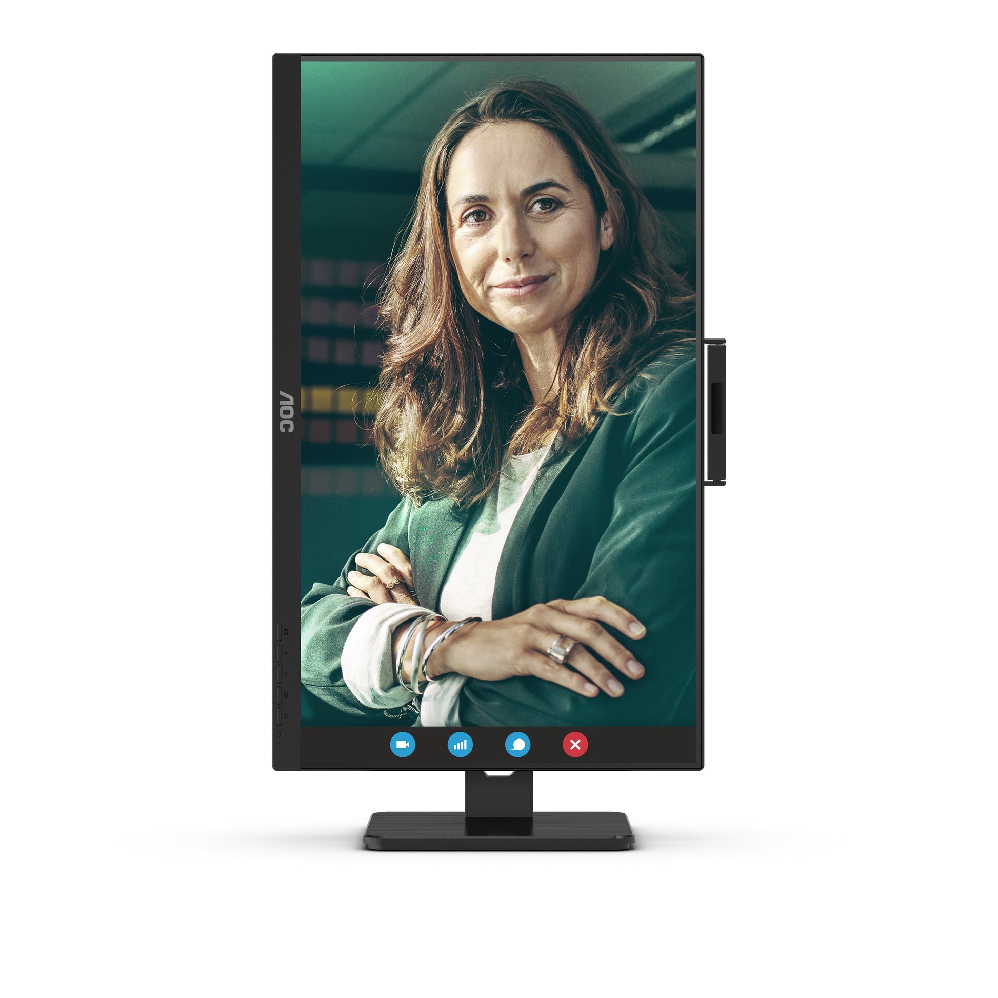 AOC Monitor, 27", 2560 × 1440 (WQHD), IPS, 75 Hz, 350 cd/m², Webcam, 4× USB 3.0, VESA 100 × 100, Schwarz