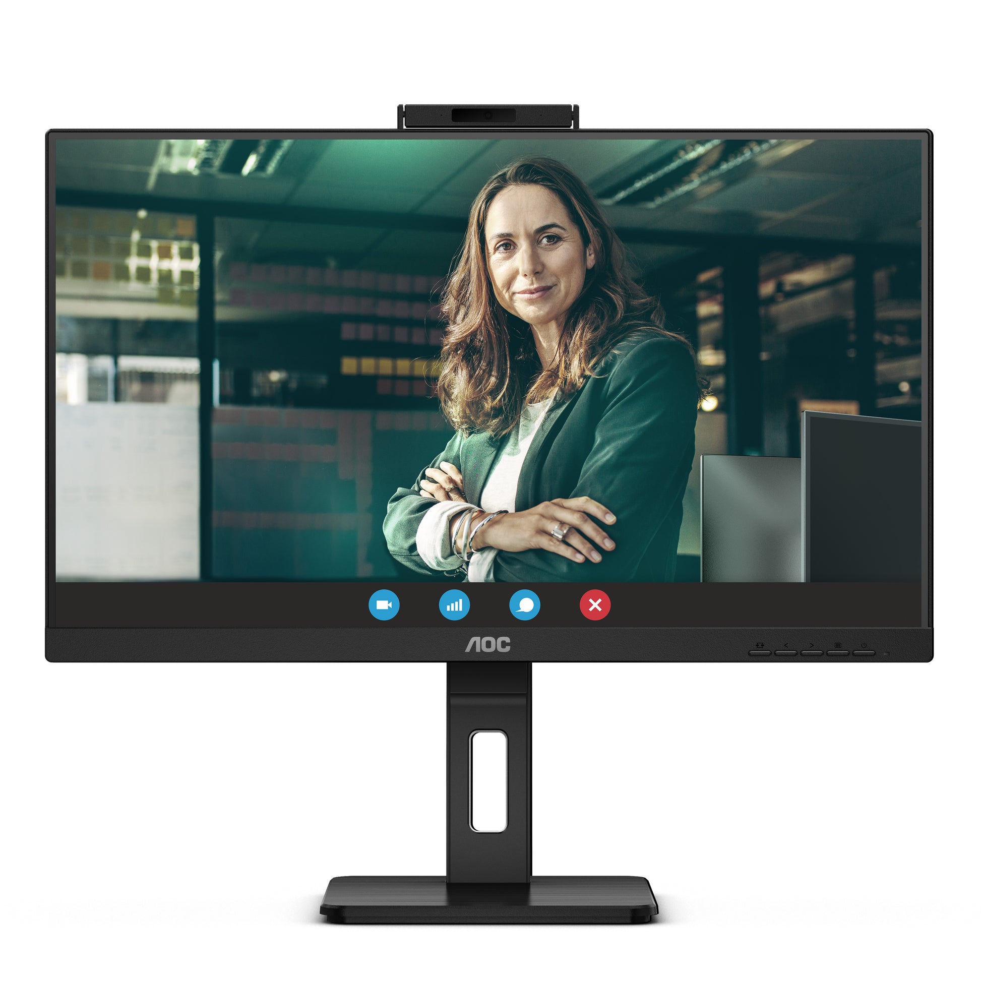 AOC Monitor, 27", 2560 × 1440 (WQHD), IPS, 75 Hz, 350 cd/m², Webcam, 4× USB 3.0, VESA 100 × 100, Schwarz