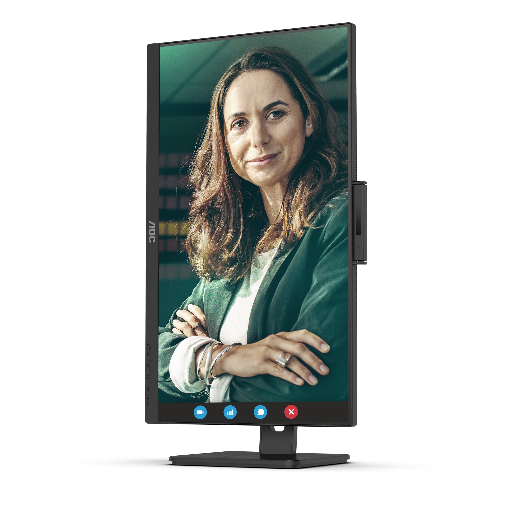 AOC Monitor, 27", 2560 × 1440 (WQHD), IPS, 75 Hz, 350 cd/m², Webcam, 4× USB 3.0, VESA 100 × 100, Schwarz