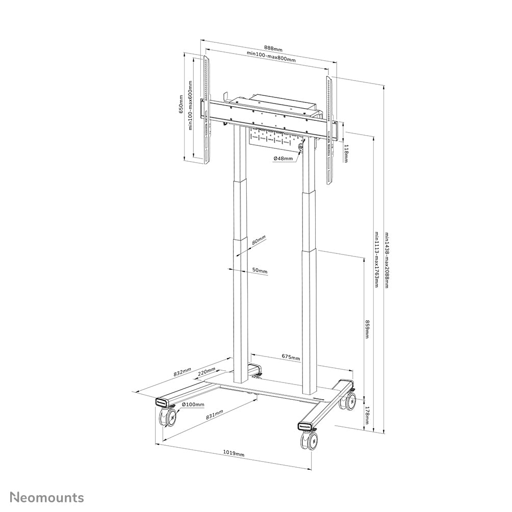 Neomounts FL55-875BL1 – Trolley, motorisiert, für 55–100", VESA 100×100–800×600, bis 110 kg