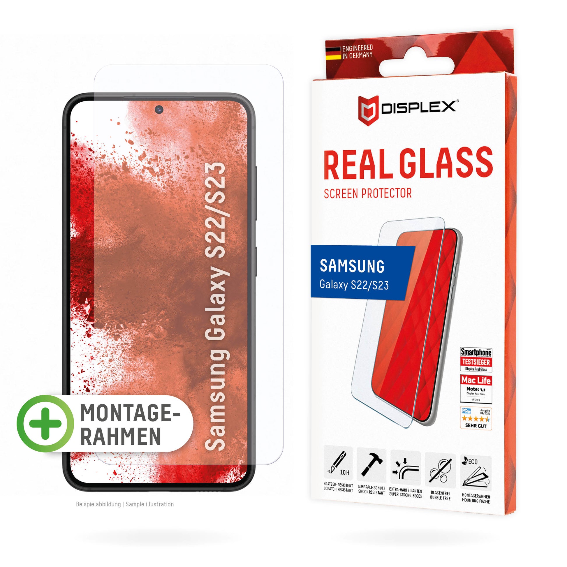 Displex Displayschutz (Panzerglas), 10H – für Galaxy S22/S23 – mit Applikator
