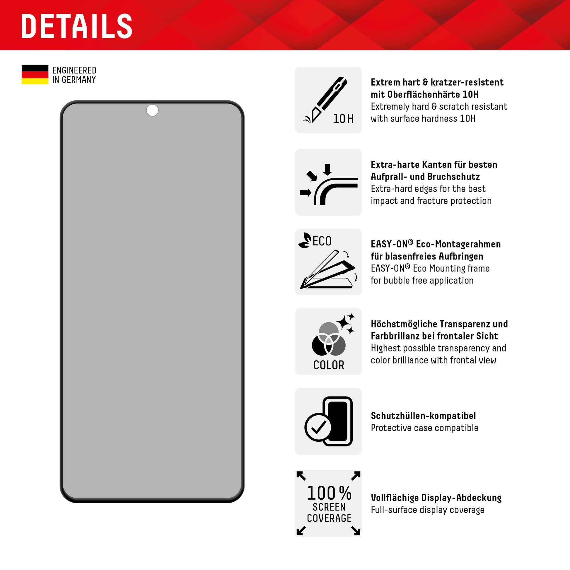 Displex Privacy-Filter (Panzerglas) – für Galaxy S22+/S23+ – mit Applikator