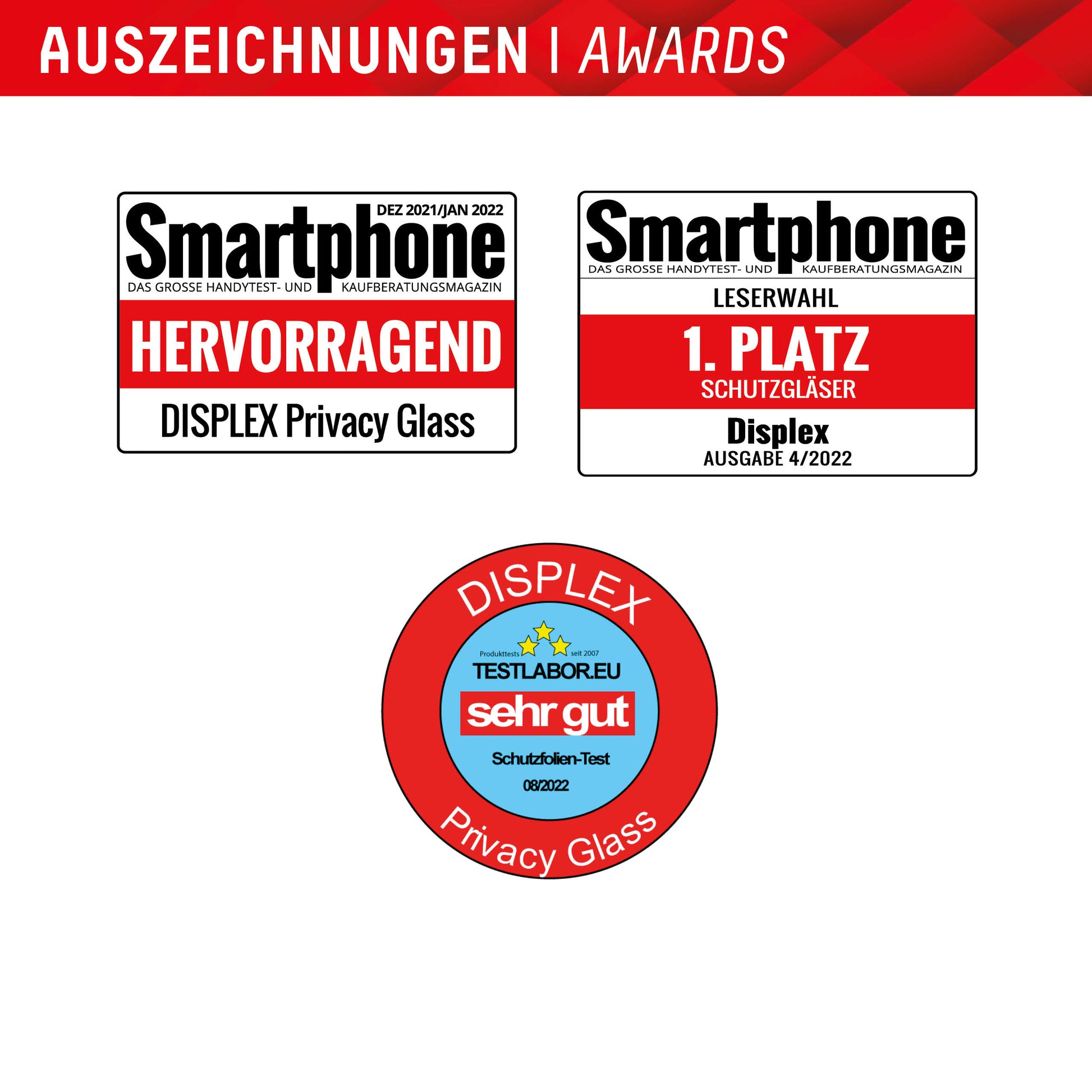 Displex Privacy-Filter (Panzerglas) – für Galaxy S22+/S23+ – mit Applikator