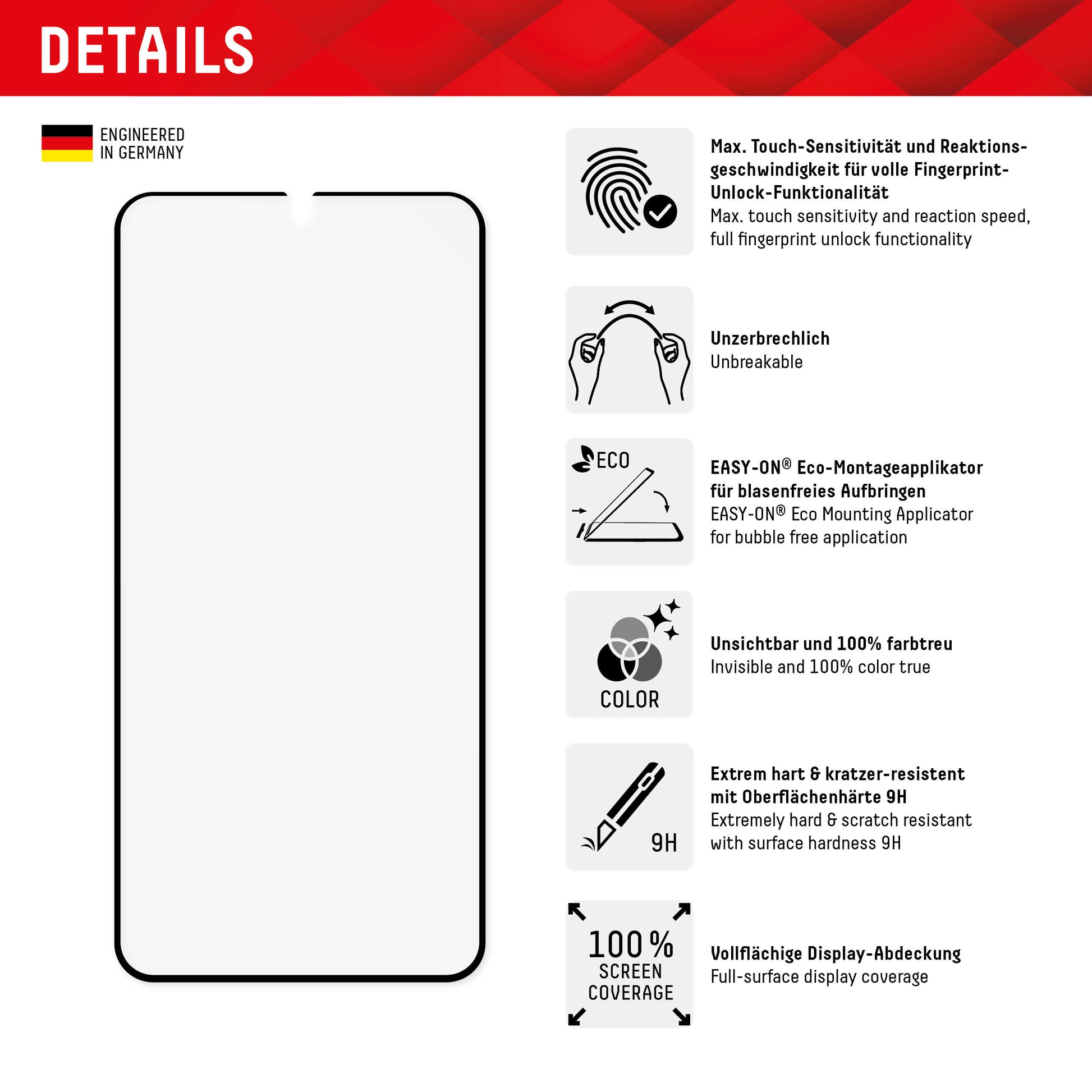 Displex Displayschutz (Panzerglas), Full Cover – für Galaxy S22/S23 – mit Applikator