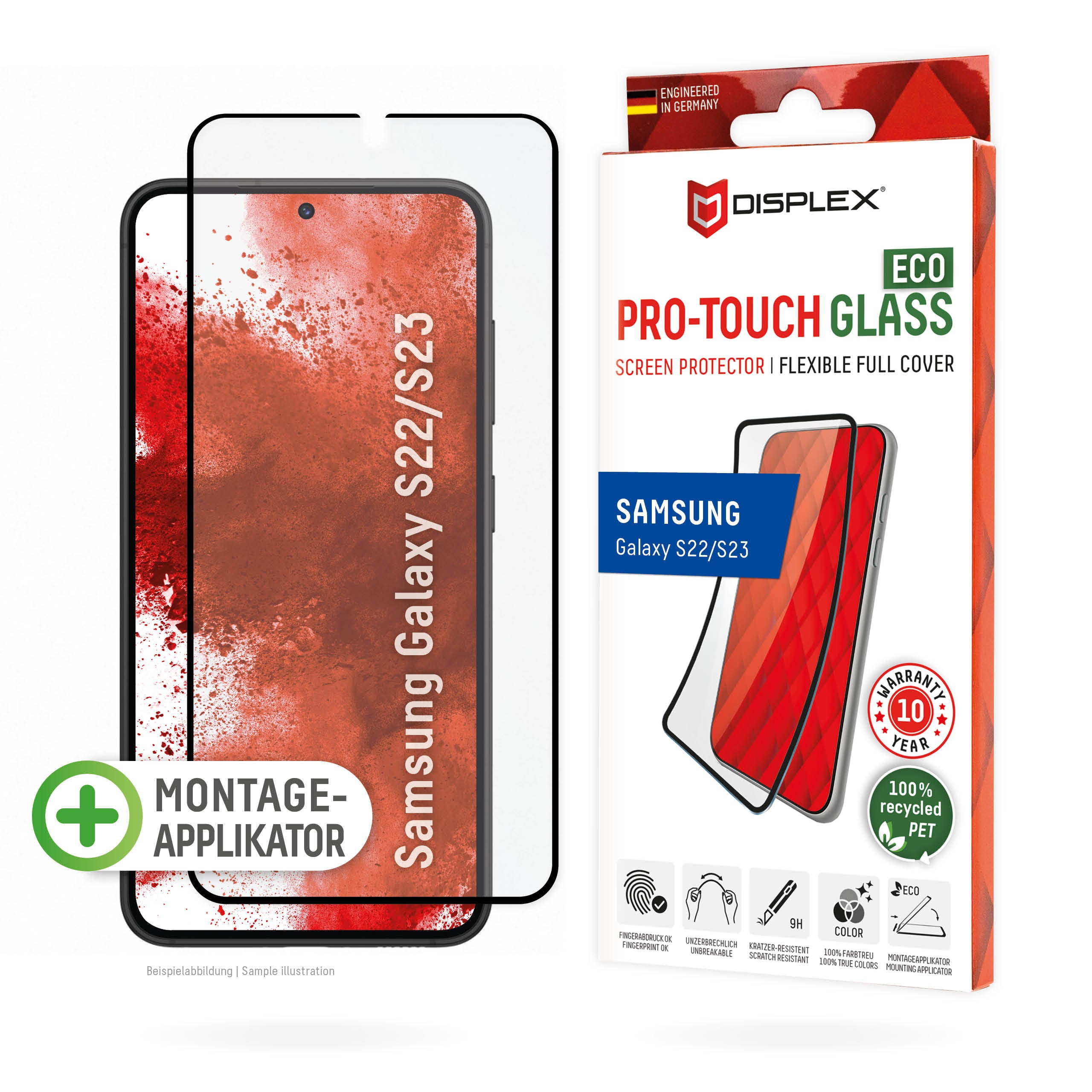 Displex Displayschutz (Panzerglas), Full Cover – für Galaxy S22/S23 – mit Applikator