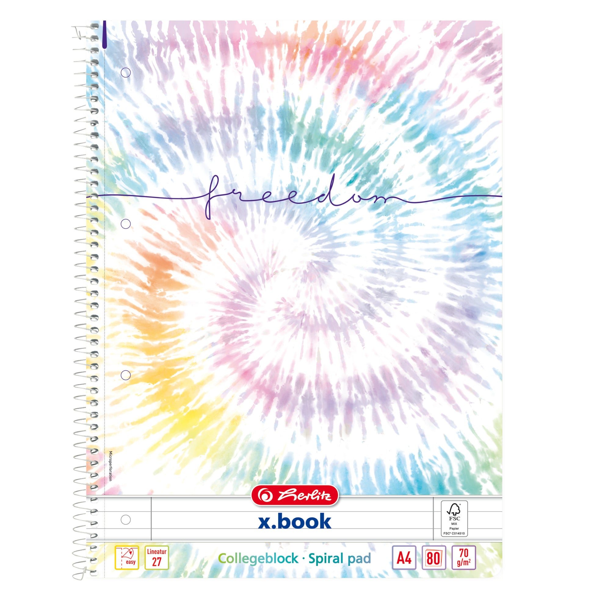 Herlitz Spiralbuch – A4 – kariert 5 mm – 80 Blatt – 70 g/m² – Spiralbindung – mehrfarbig