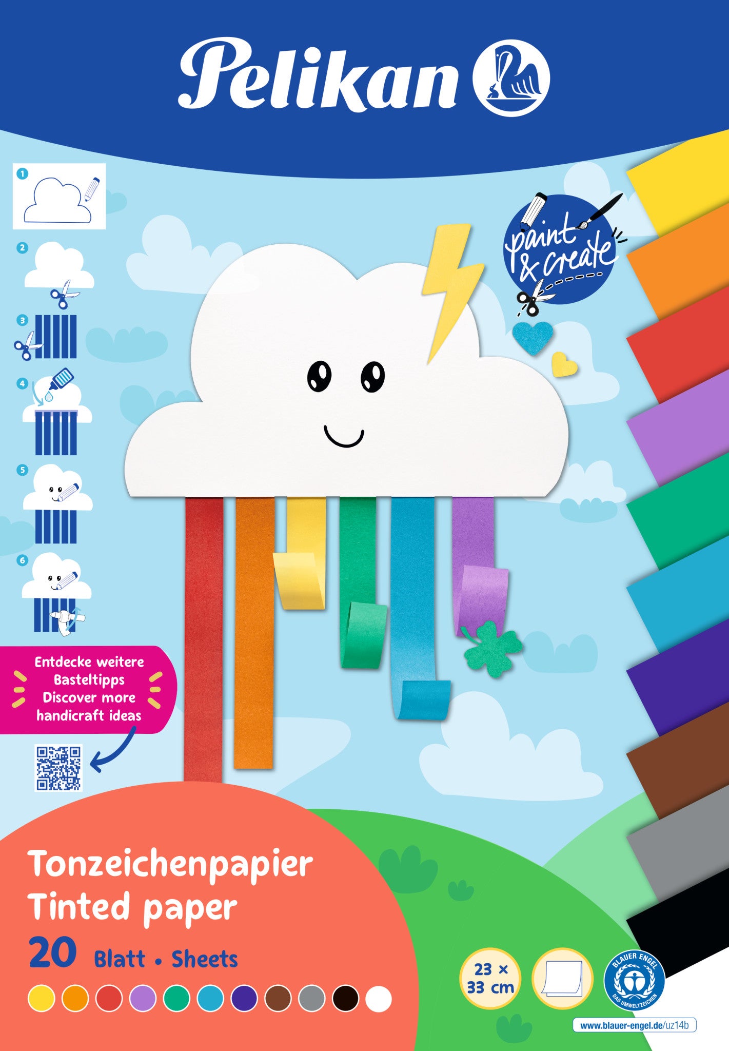 Pelikan Tonzeichenpapier – 23 × 33 cm, mehrfarbig, 120 g/m² – 20 Blatt