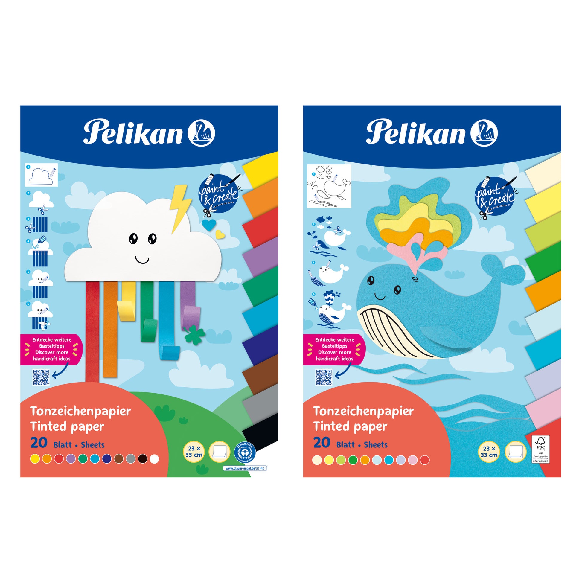 Pelikan Tonzeichenpapier – 23 × 33 cm, mehrfarbig, 120 g/m² – 20 Blatt