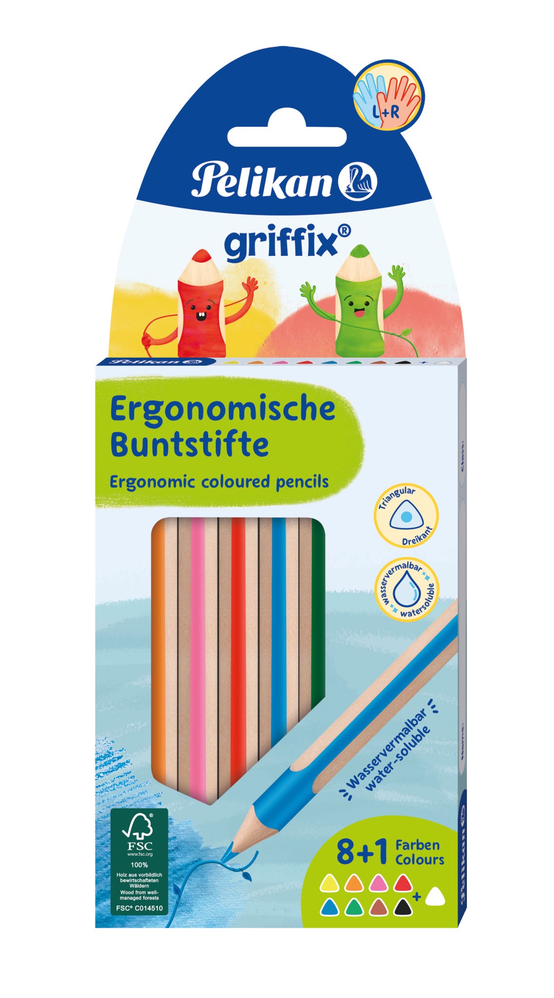 Pelikan griffix Aquarellfarbstifte – 9 Farben, ergonomisch, Karton