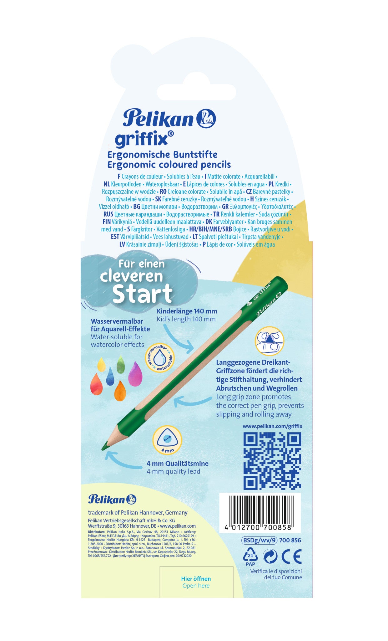 Pelikan griffix Aquarellfarbstifte – 9 Farben, ergonomisch, Karton